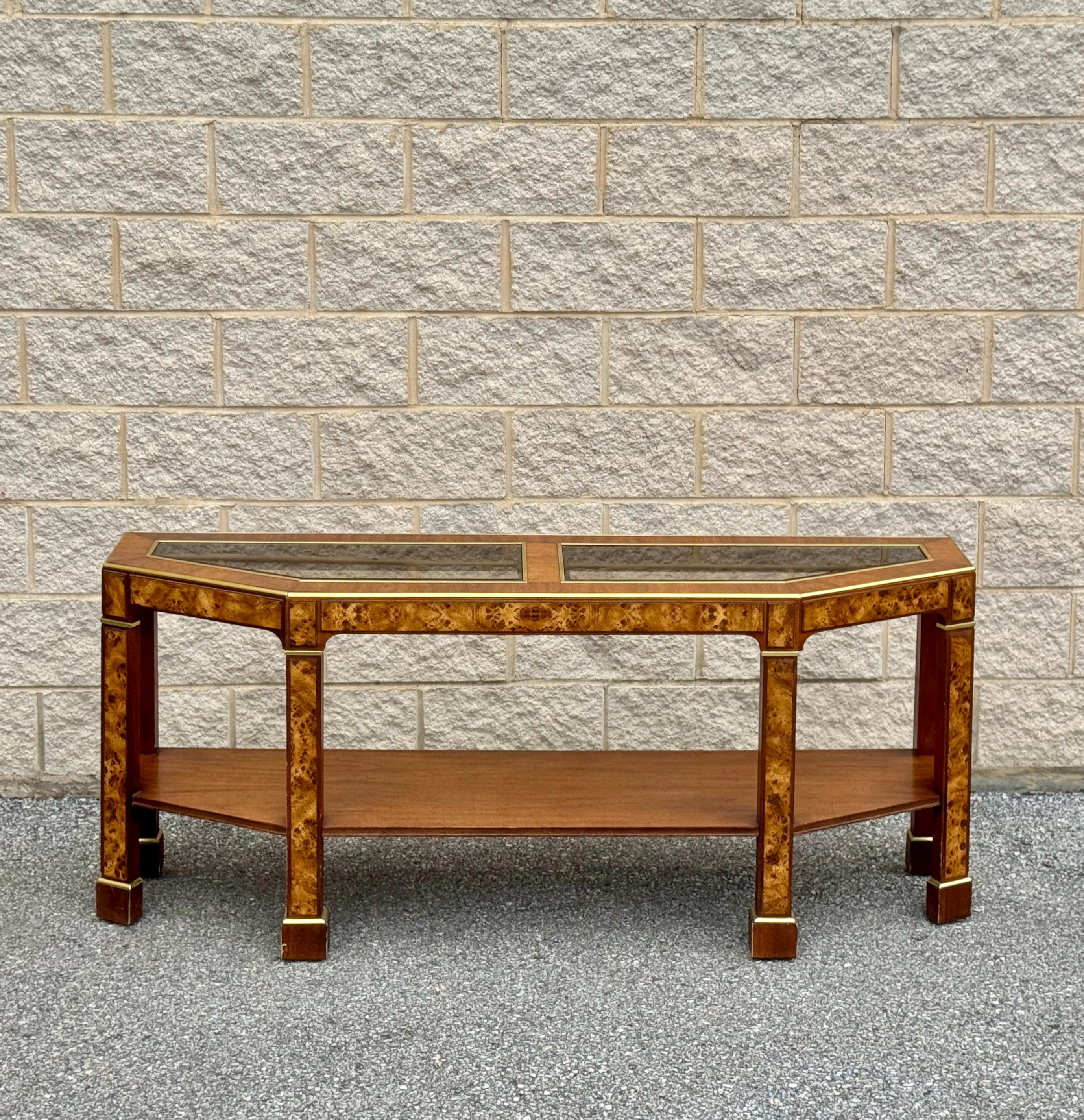 Mid-Century Modern 1970s Mid Century Modern Burlwood Veneer Parsons Console Table For Sale