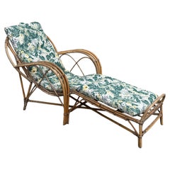 Vintage 1970s Coastal Modern Italian Rattan Chaise Lounge