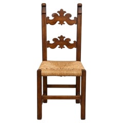 Vintage Italian Carved Walnut Rush Seat Dining Chairs - Set of 6