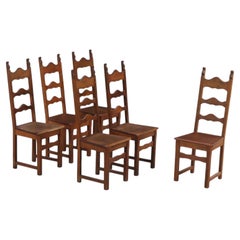 1940s French Provincial Oak Ladder-Back Dining Chairs - Set of Six