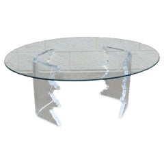Mesa de centro vintage de los años 80 con tablero de lucita y cristal y base escultural