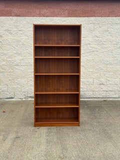 Tall Mid-Century Modern Scandinavian Teak Open Bookcase Display Shelving Unit