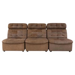 1970s De Sede Style Patchwork Leather Three-Piece Modular Sofa