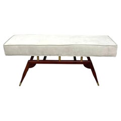 Late 20th Century Gio Ponti Style Italian Modern Bench With Sculptural Wood Base