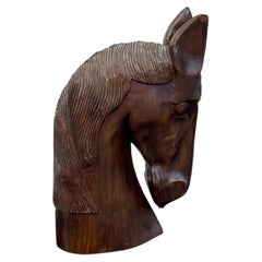 Mid 20th Century Large Hand-Carved Wood Horse Head Sculpture