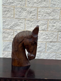 Mid 20th Century Large Hand-Carved Wood Horse Head Sculpture