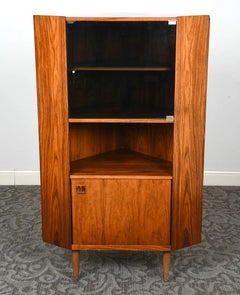 1960s Danish Modern Rosewood Corner Cabinet With Smoked Glass Door