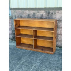 Vintage Rustic Pine Low Bookcase With Divided Open Shelving