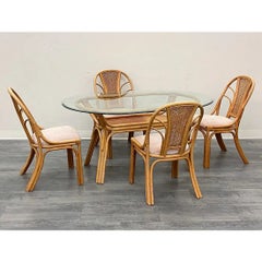 Vintage Scandinavian Bamboo and Rattan Dining Chairs With Cane Backs