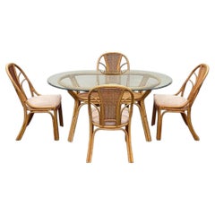 Vintage Scandinavian Bamboo and Rattan Dining Chairs With Cane Backs