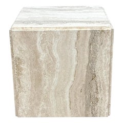 Vintage Italian Modern Travertine Cube Side Table or Pedestal