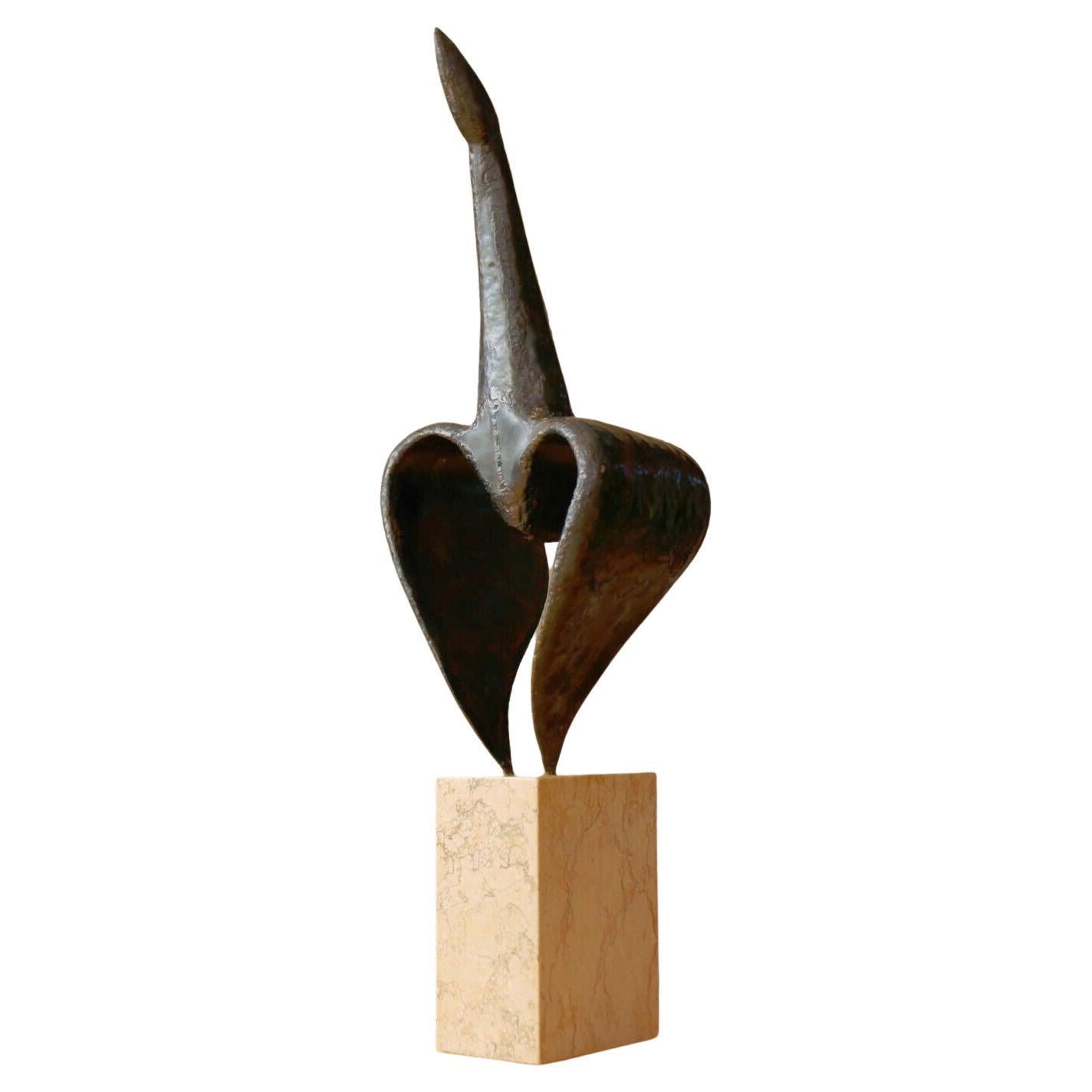 Abstract Modern Art Sculpture!  "Phoenix Rising" Direct Metal & Marble 1950s