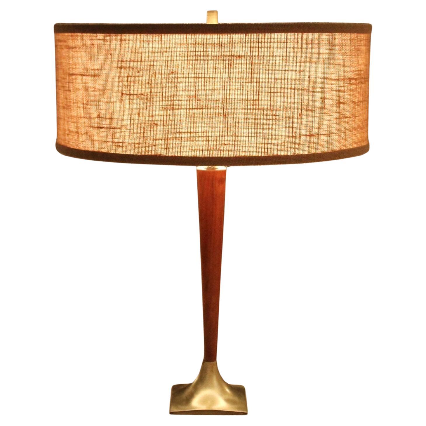 Mid Century Danish Modern Table Lamp! Gerald Thurston Era  1950s Brass & Walnut For Sale