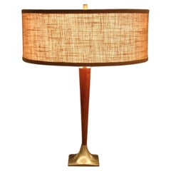 Vintage Mid Century Danish Modern Table Lamp! Gerald Thurston Era  1950s Brass & Walnut