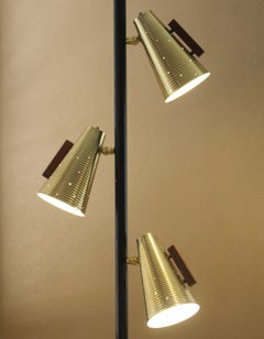 STIFFEL TENSION POLE LAMP MID CENTURY MODERN DESIGN 1950s LOEWY BRASS TEAK