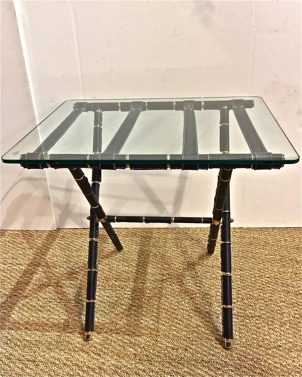 Pair of Leather Tables in the Style of Jacques Adnet In Excellent Condition In Los Angeles, CA