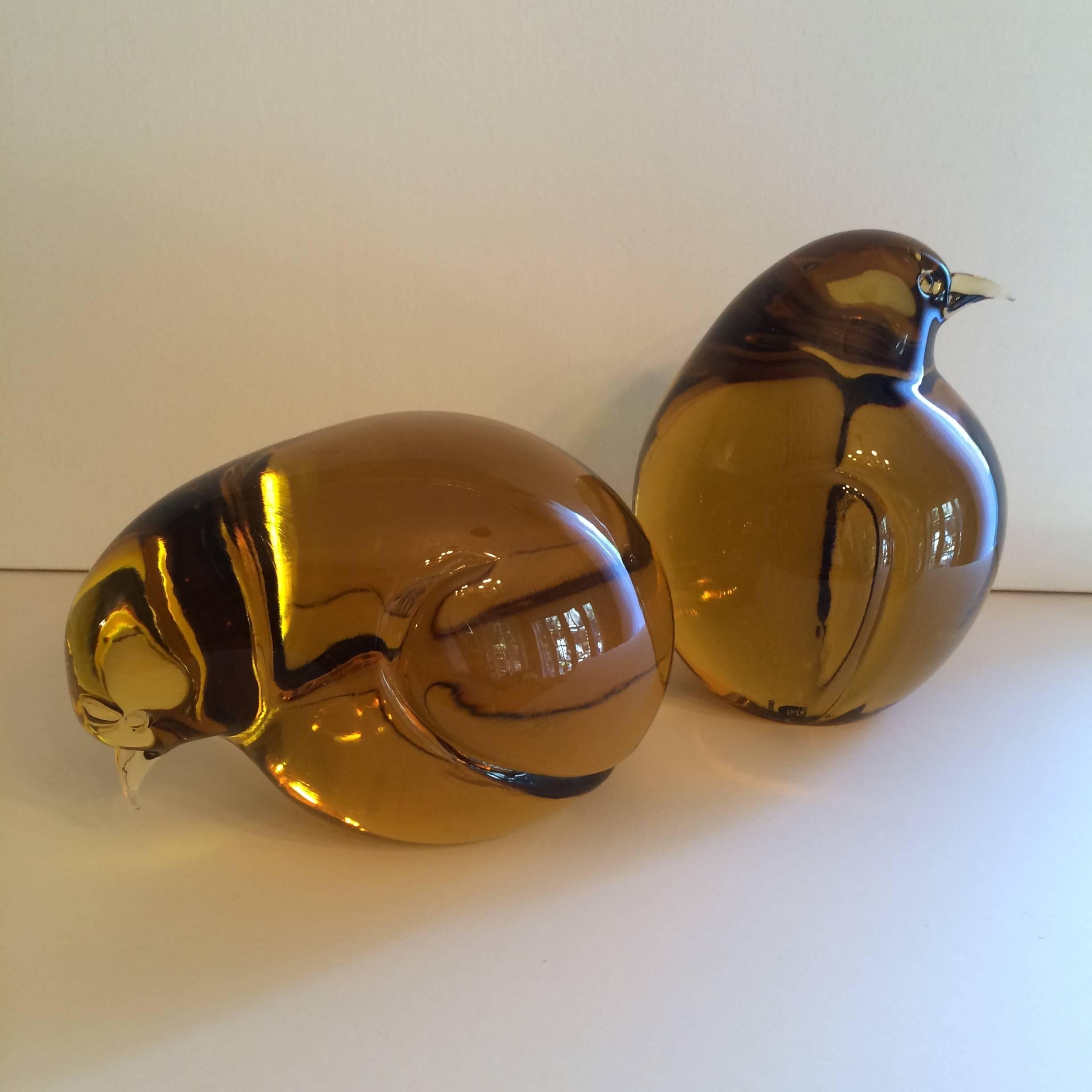 Italian Pair of Amber Murano Birds-Bookends