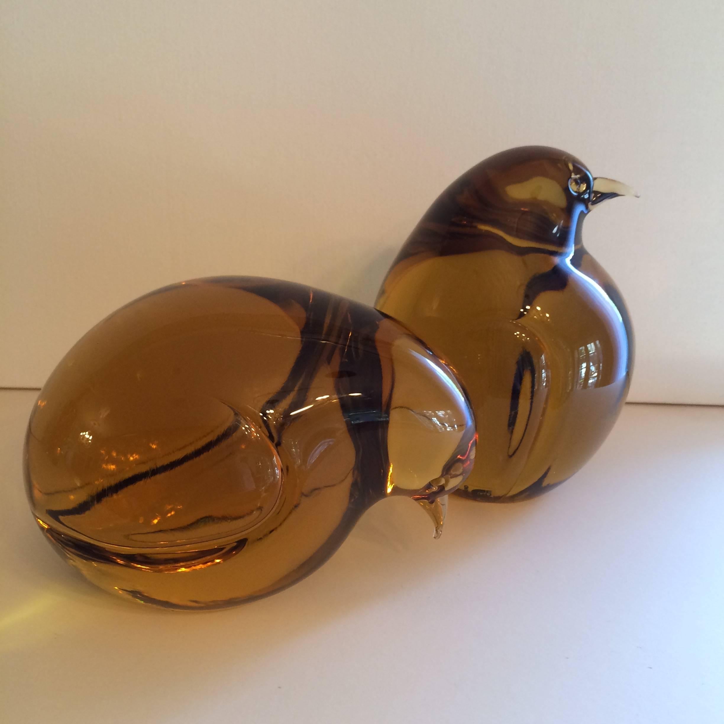 Pair of Amber Murano Birds-Bookends In Excellent Condition In Los Angeles, CA