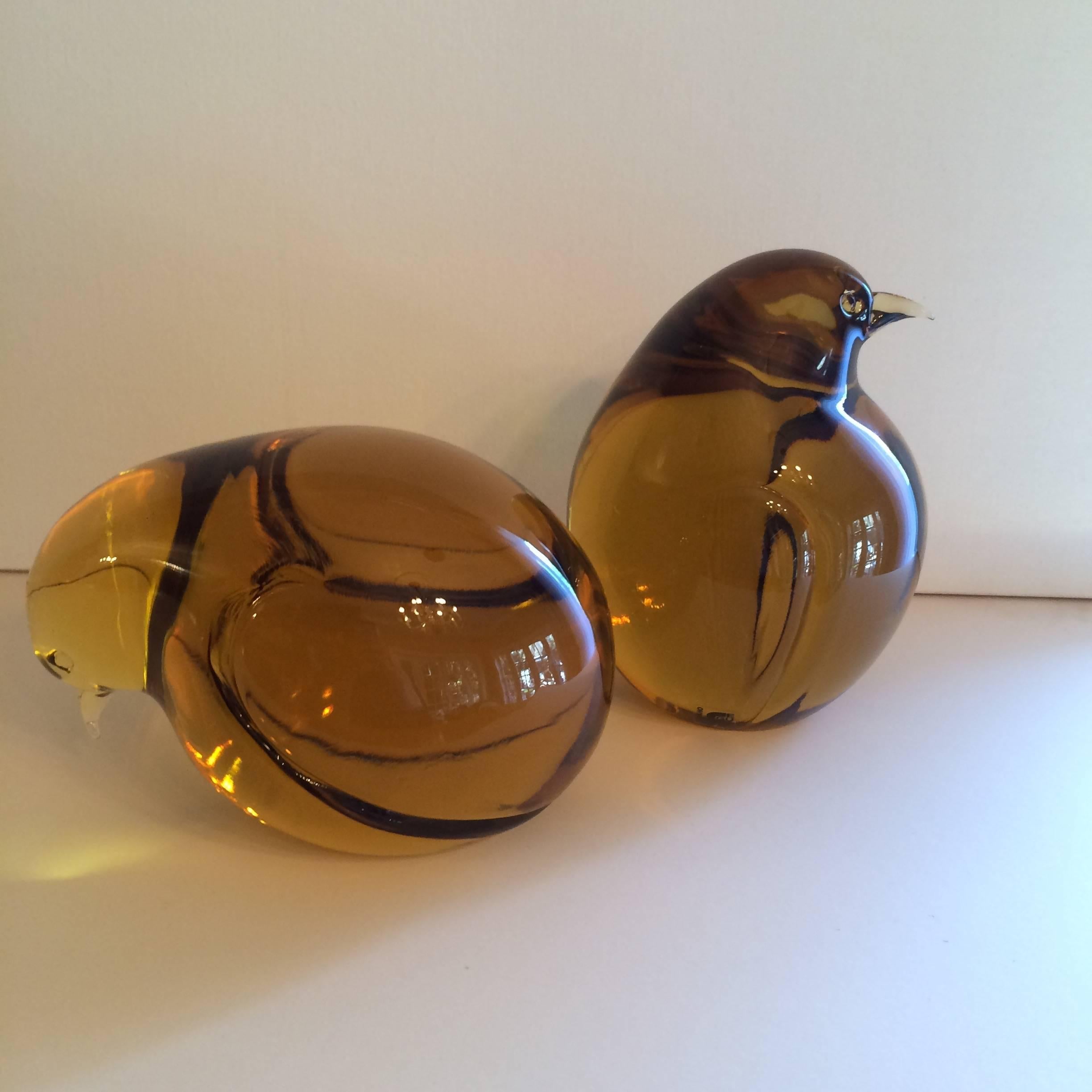 Blown Glass Pair of Amber Murano Birds-Bookends