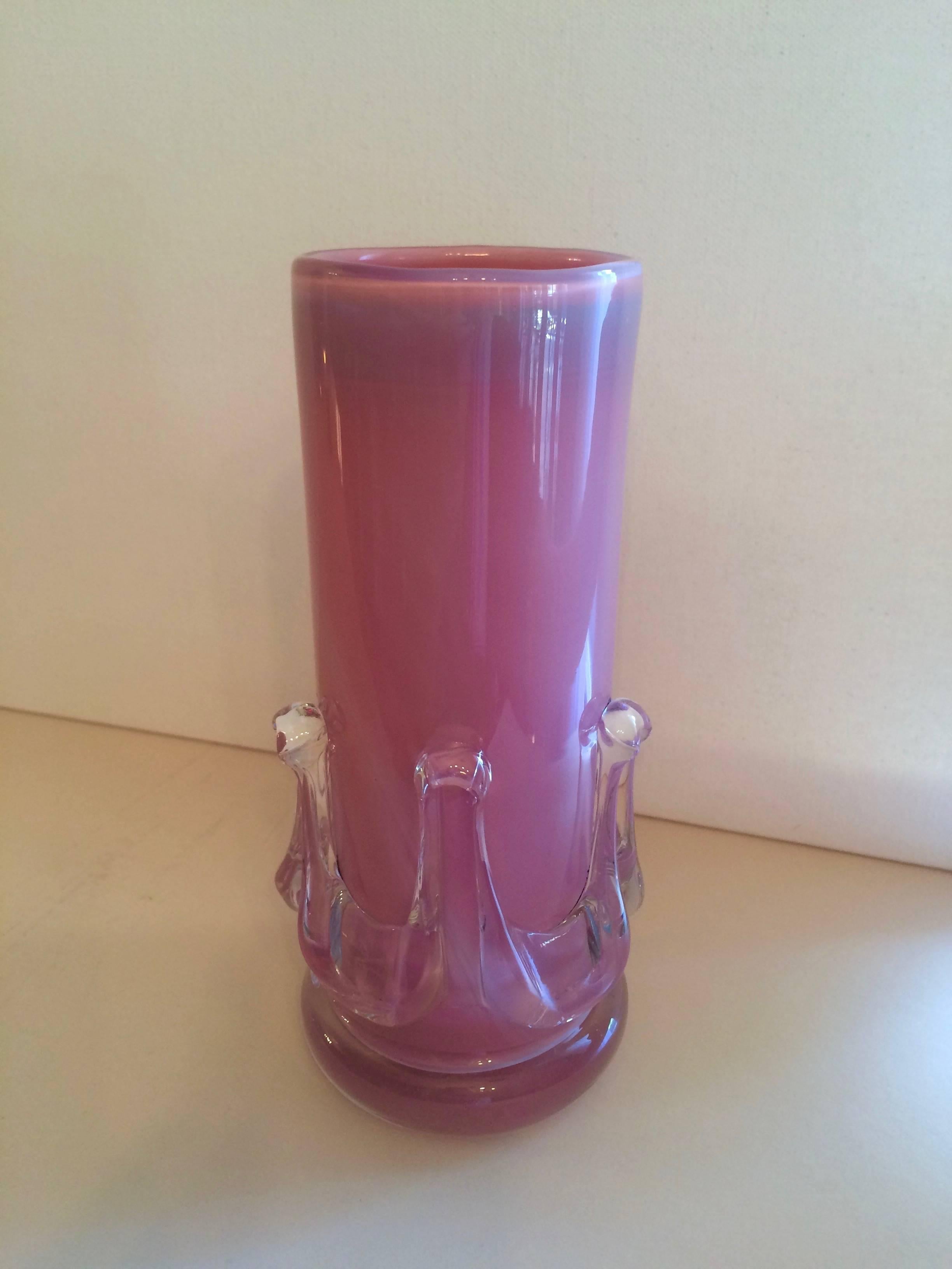 Mauve Murano Vase with Base Details In Excellent Condition In Los Angeles, CA