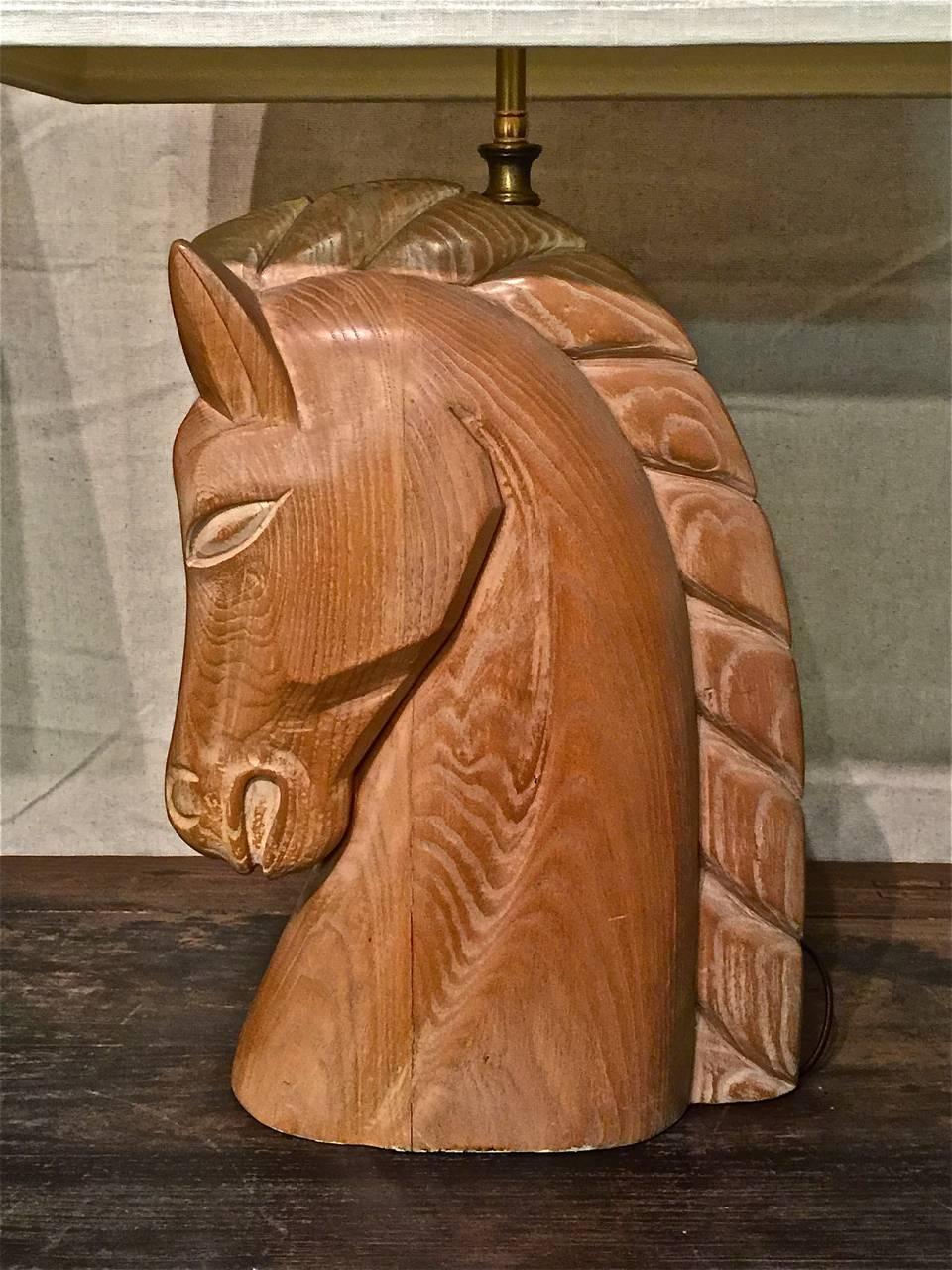 20th Century Pair of Billy Haines Carved Wood Horse Head Lamps