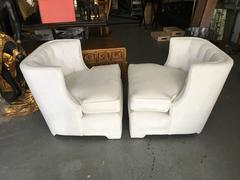 Pair of White Velvet Tufted Slipper Chairs