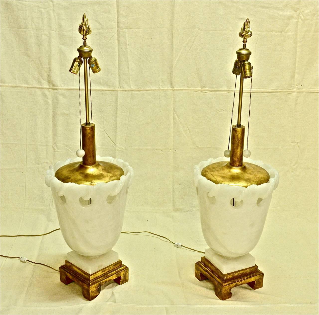 Monumental Pair of Alabaster Marbro Lamps with 24-Karat Gold Leaf 6