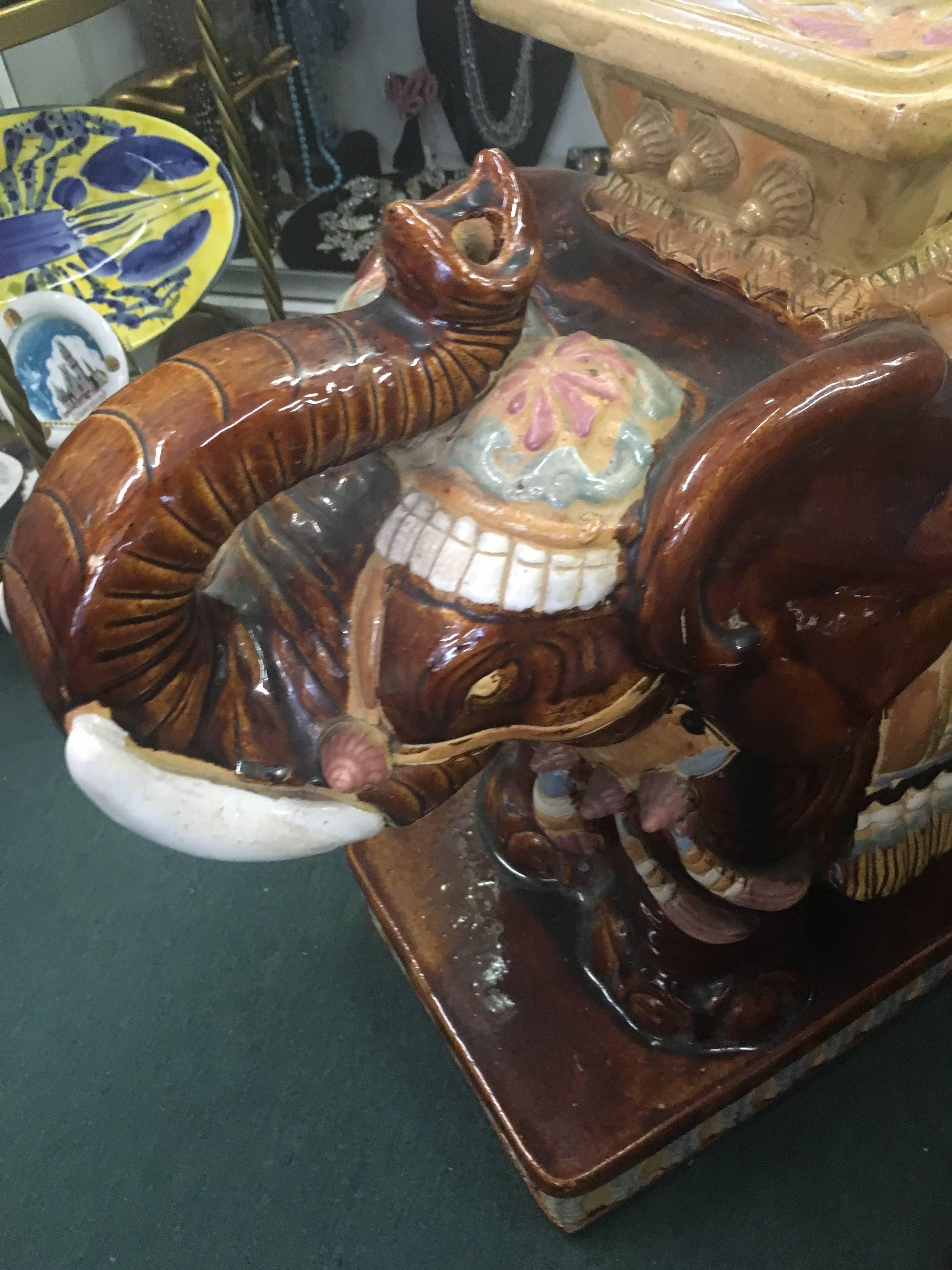Pair of Italian Ceramic Elephant Garden Stools or Tables In Excellent Condition In Los Angeles, CA