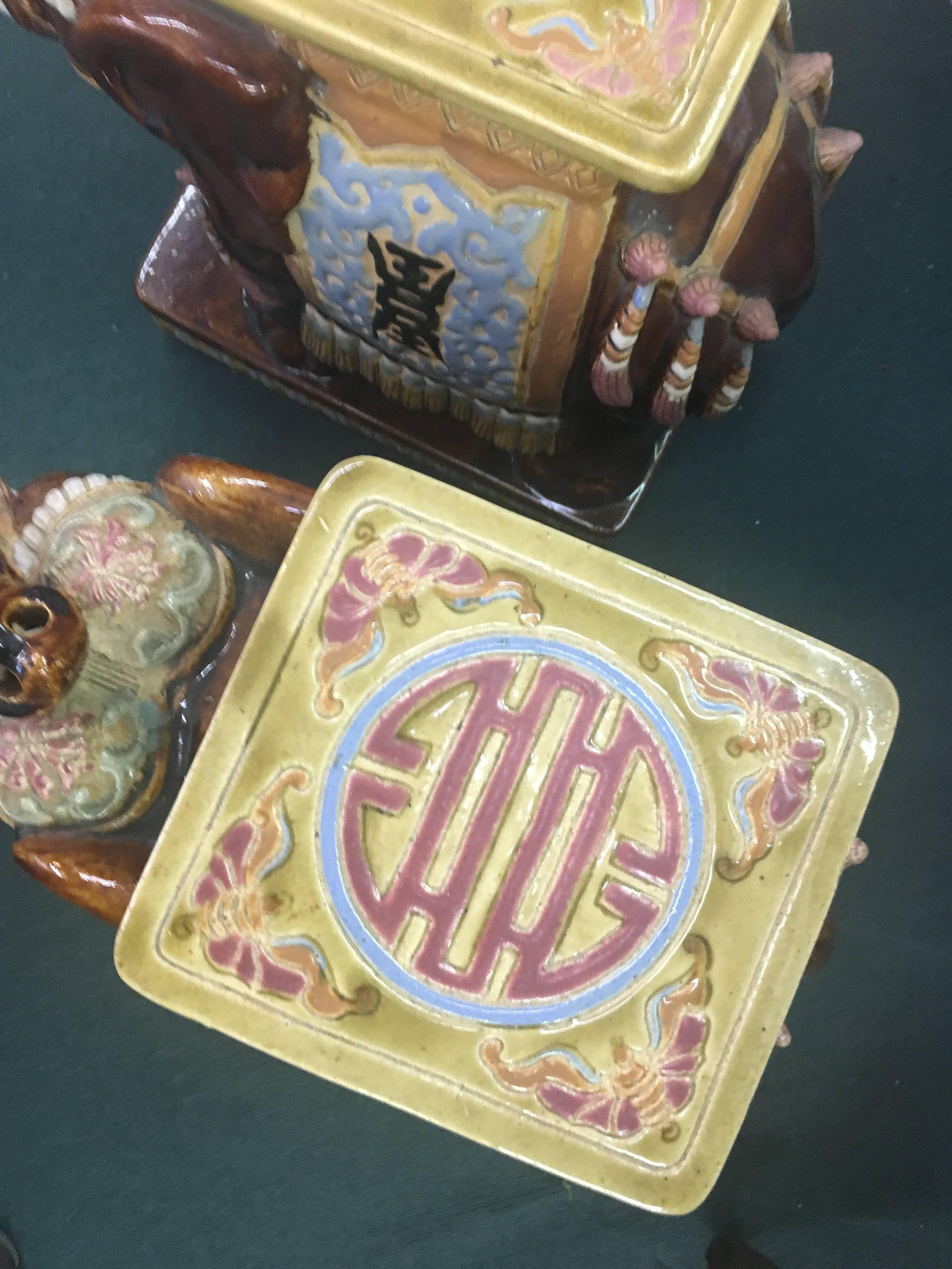 20th Century Pair of Italian Ceramic Elephant Garden Stools or Tables
