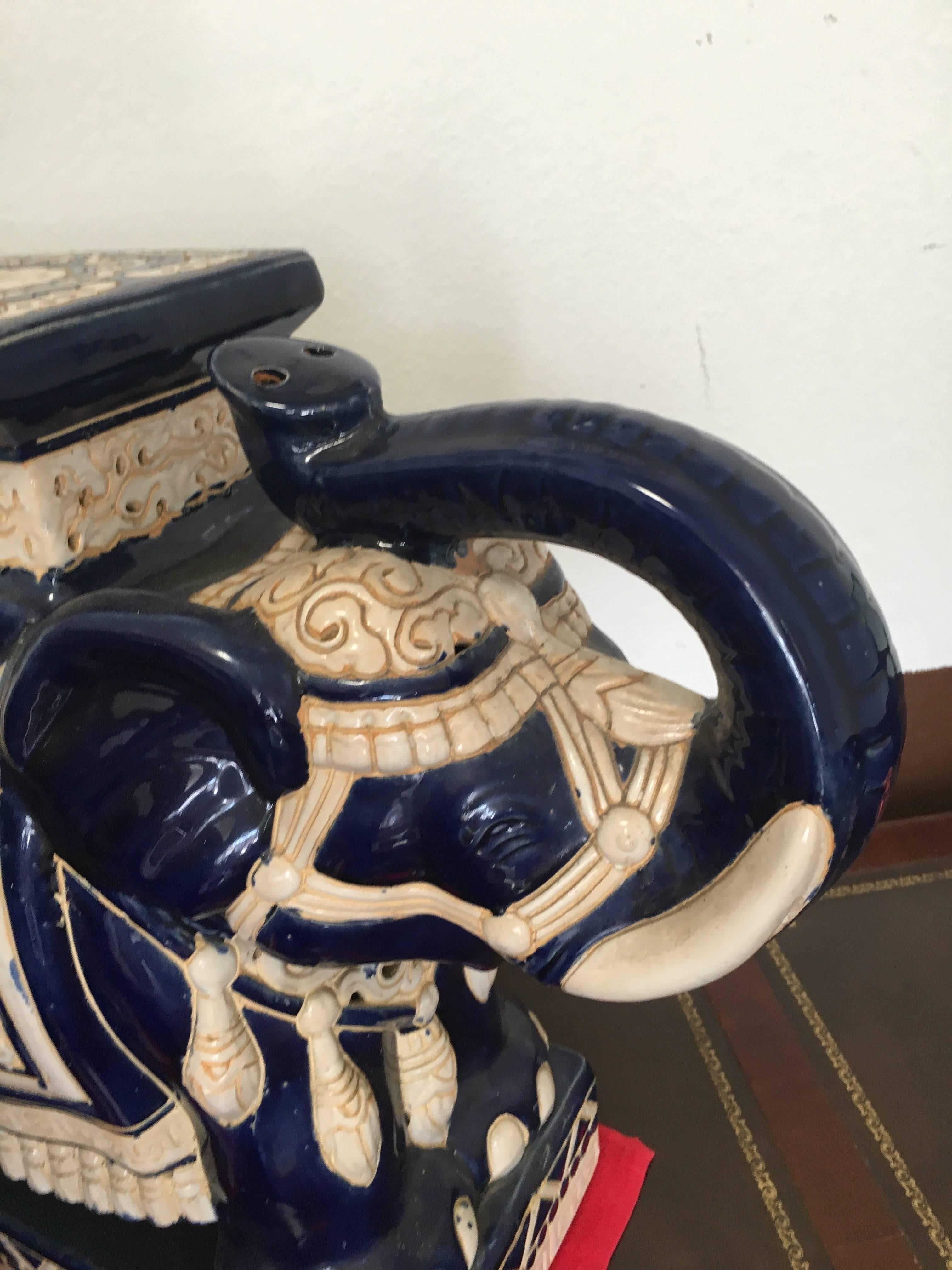 Pair of Italian Ceramic Elephant Garden Stools or Tables 1