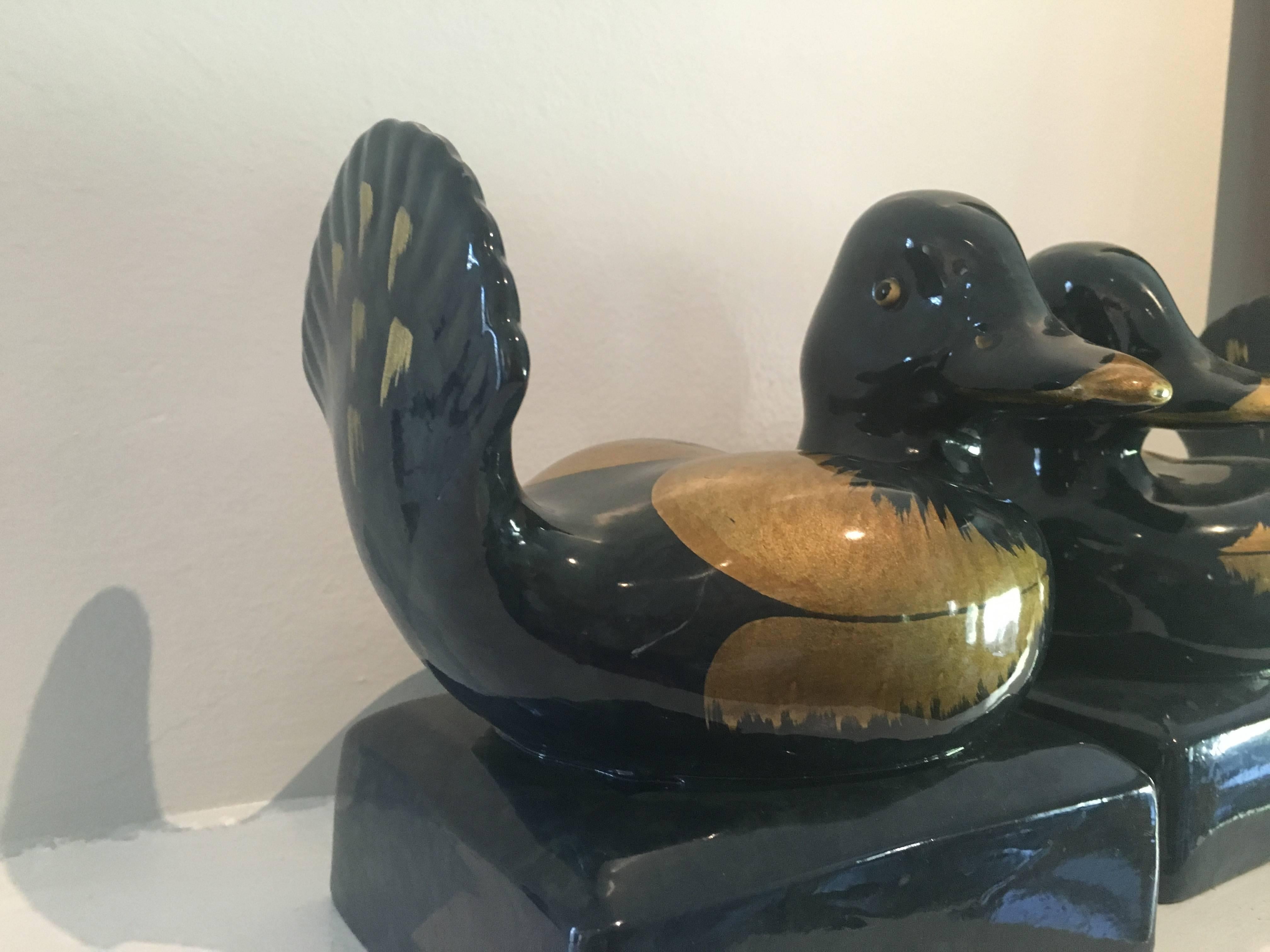 Italian Ceramic Gump's Duck Bookends In Excellent Condition In Los Angeles, CA