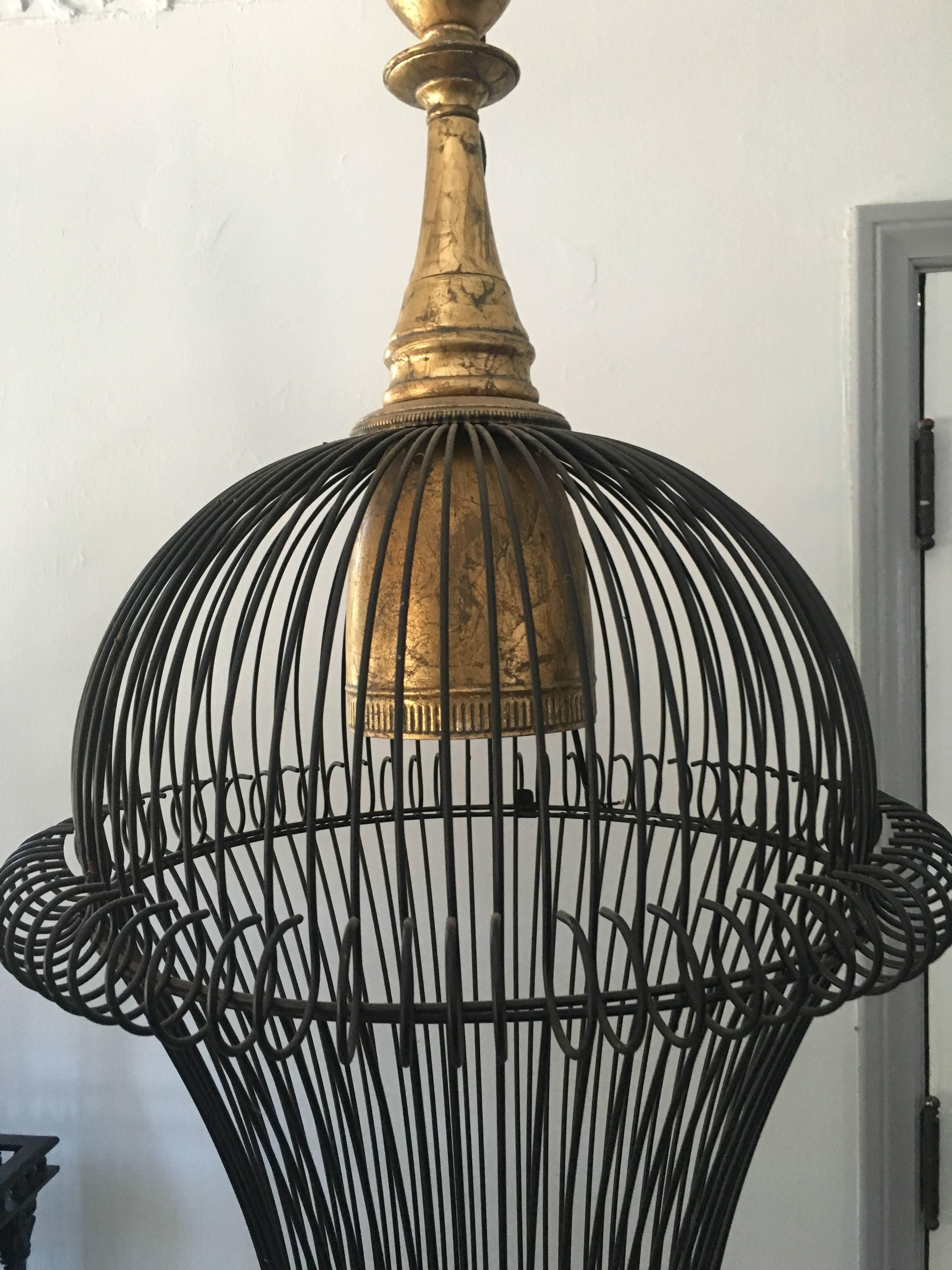 20th Century Beautiful Cage Style Modern Chandelier with Gilt Metal Details For Sale