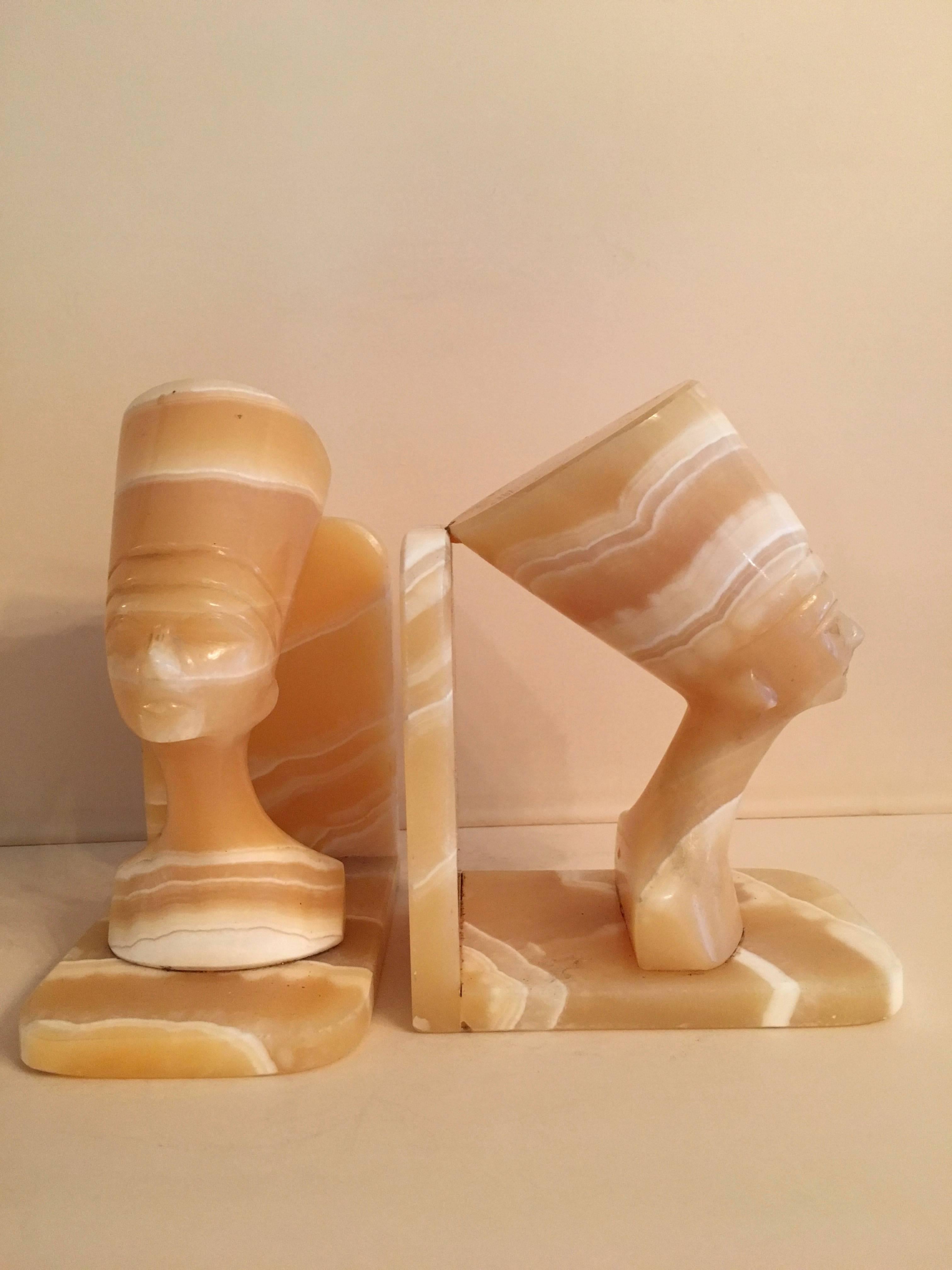 20th Century Pair of Onyx Nefertiti Bookends