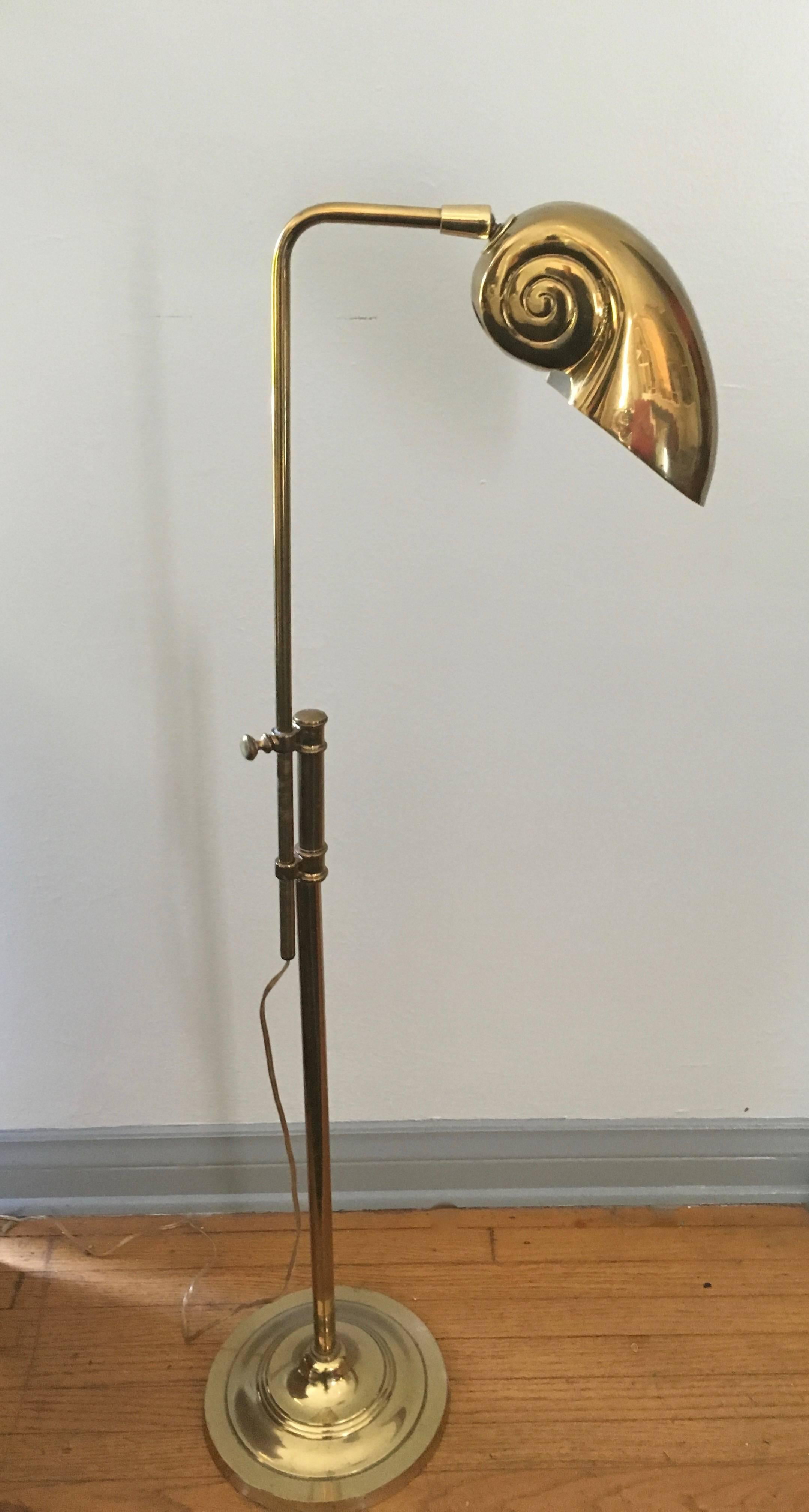 Mid-Century Modern Nautilus Shell Adjustable Brass Floor Lamp