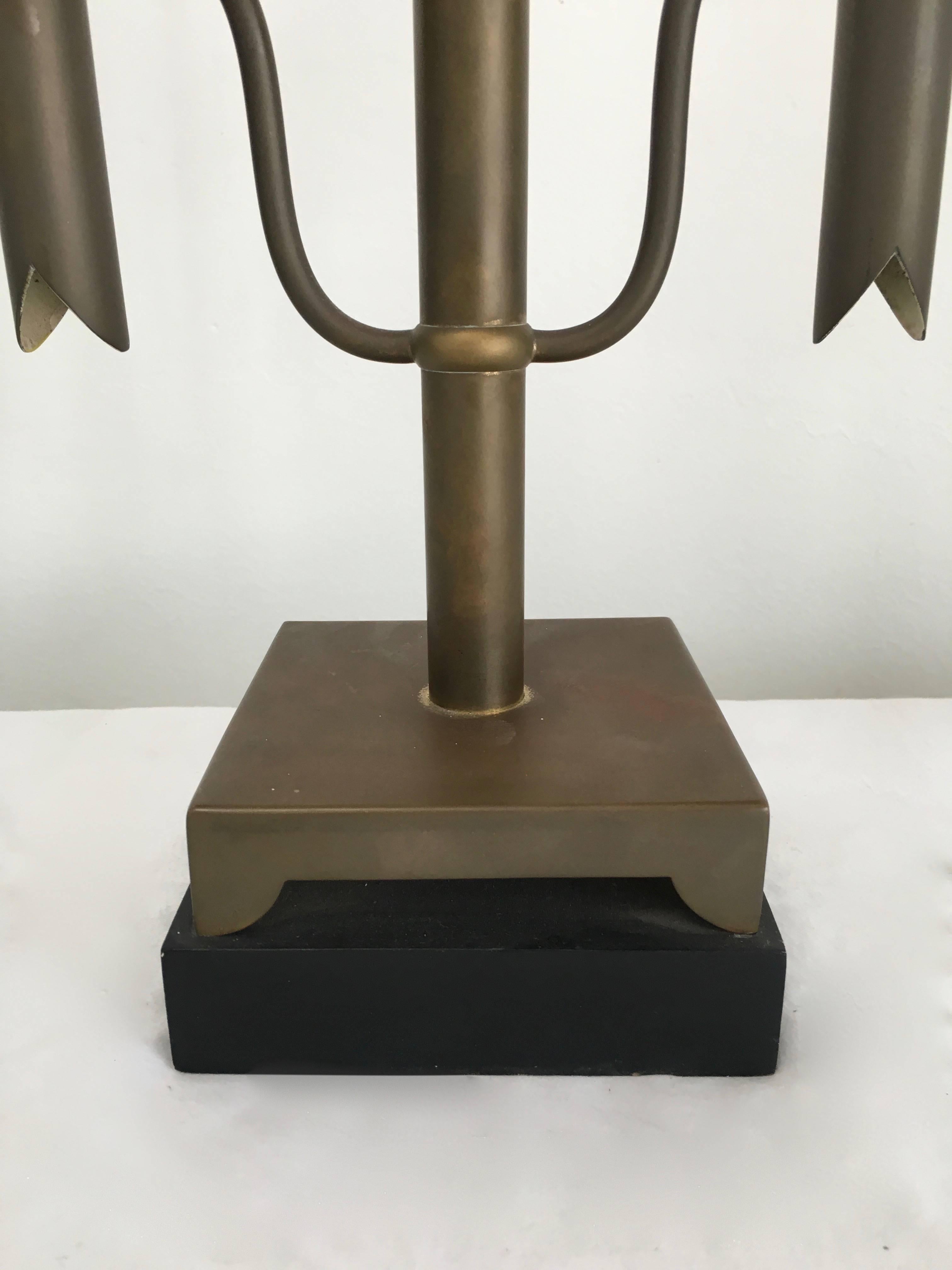 Hand-Crafted Brass Two-Light Table Desk Lamp after Tommi Parzinger For Sale