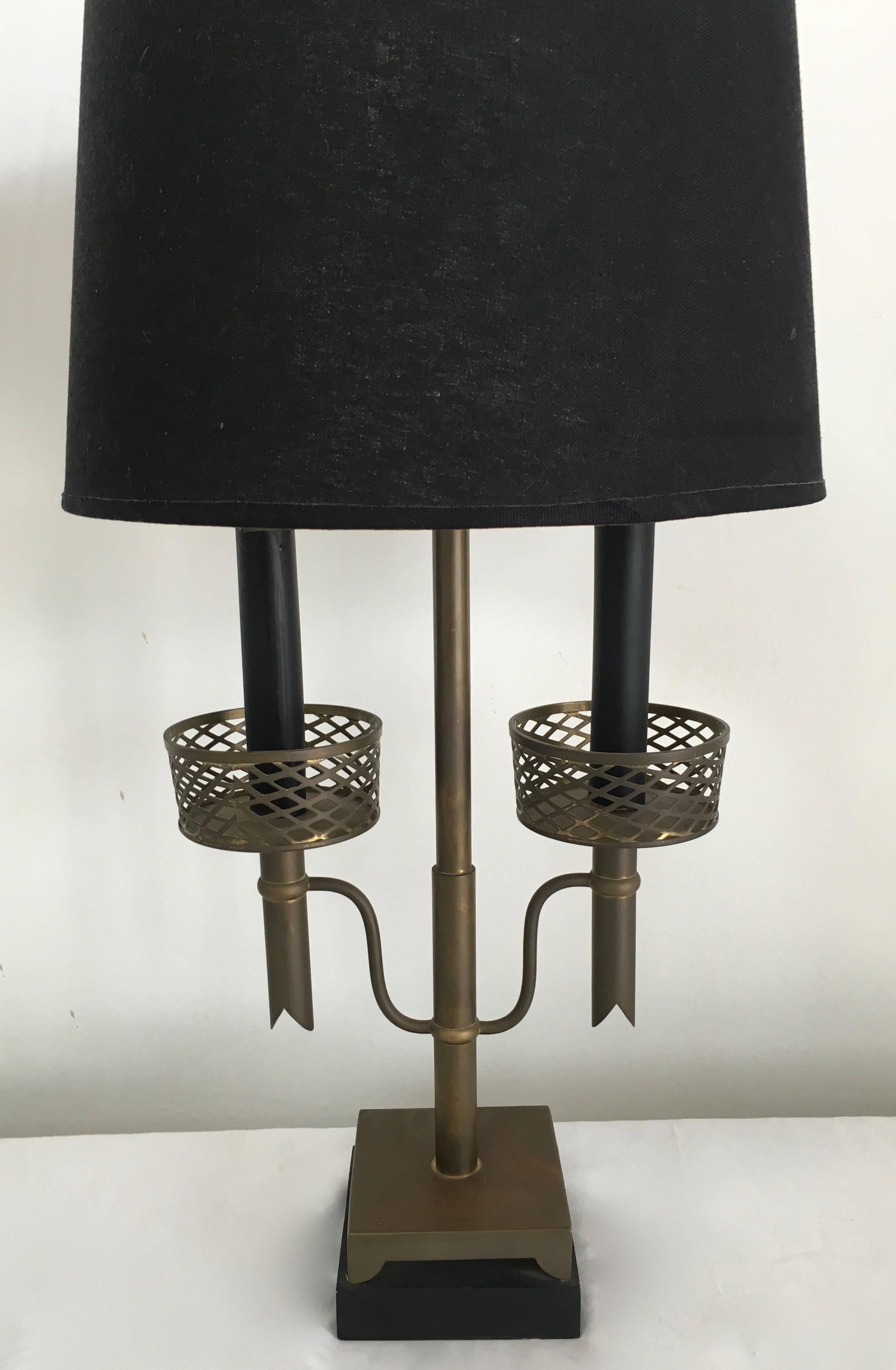 Brass Two-Light Table Desk Lamp after Tommi Parzinger In Good Condition For Sale In Los Angeles, CA