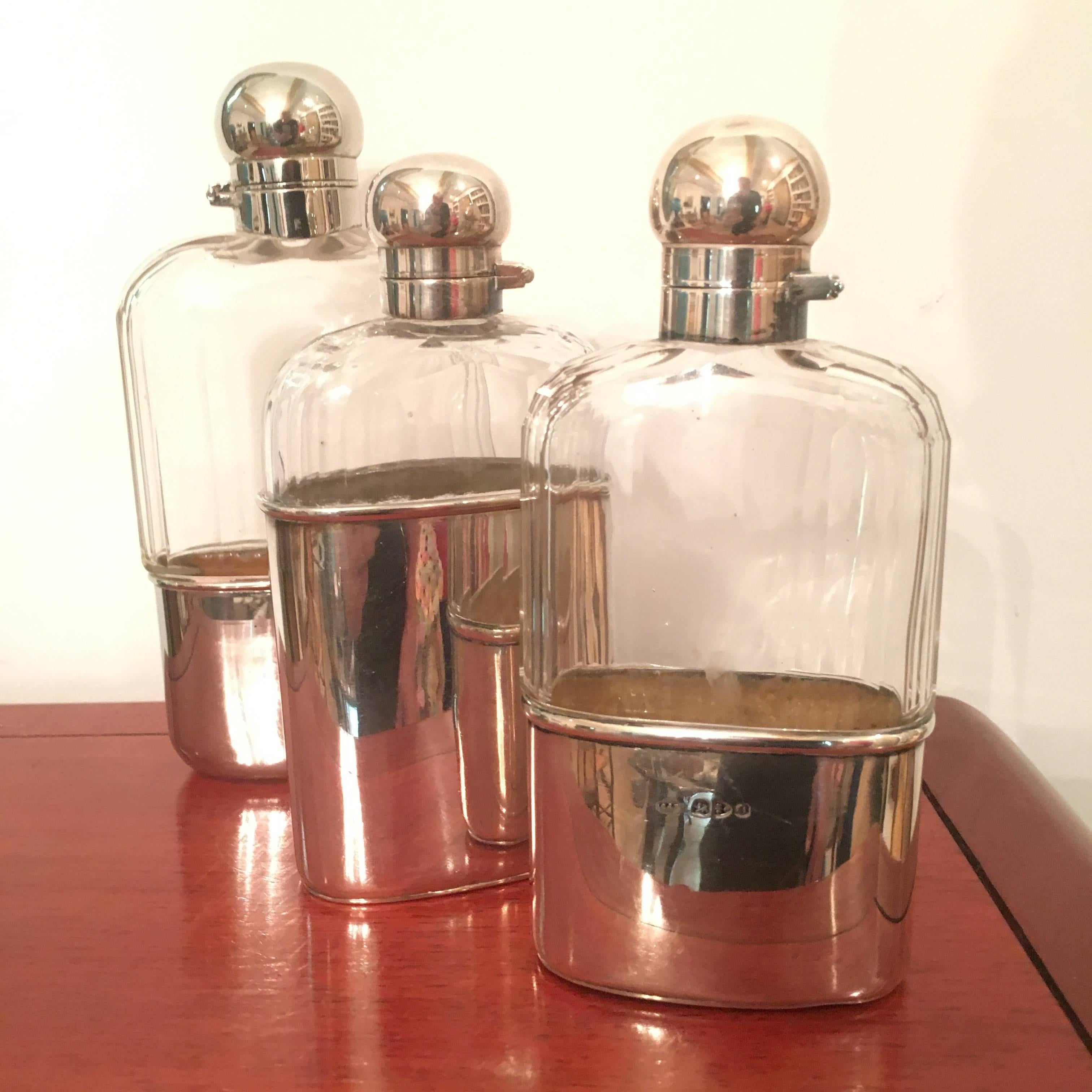 English Rowlands & Frazer Sterling and Cut Crystal Flasks