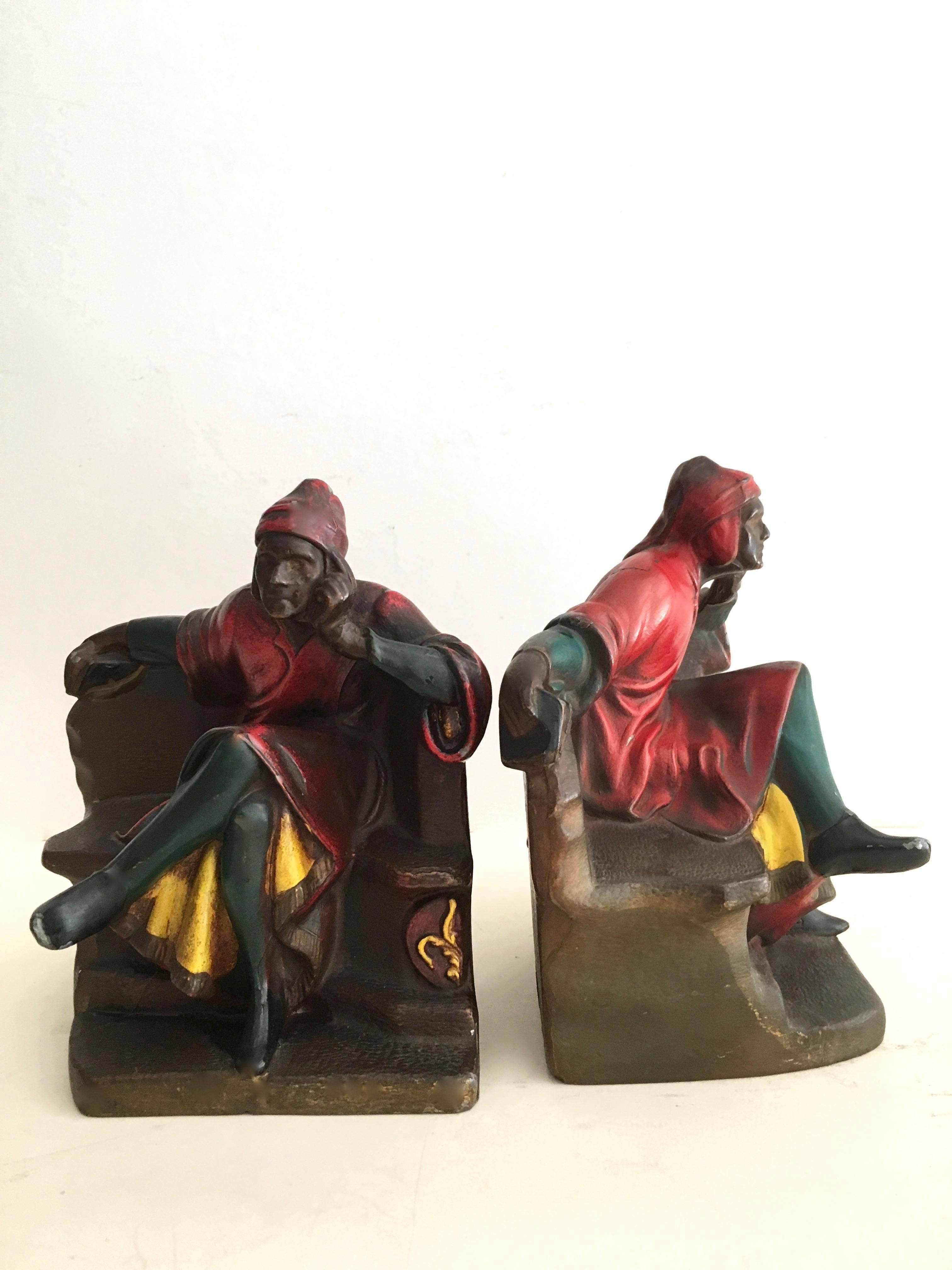 Pair of bookends depicting Dante:
Durante degli Alighieri, simply called Dante, circa 1265–1321), was a major Italian poet of the late middle ages. His divine comedy, originally called Comedìa and later christened Divina by Boccaccio, is widely