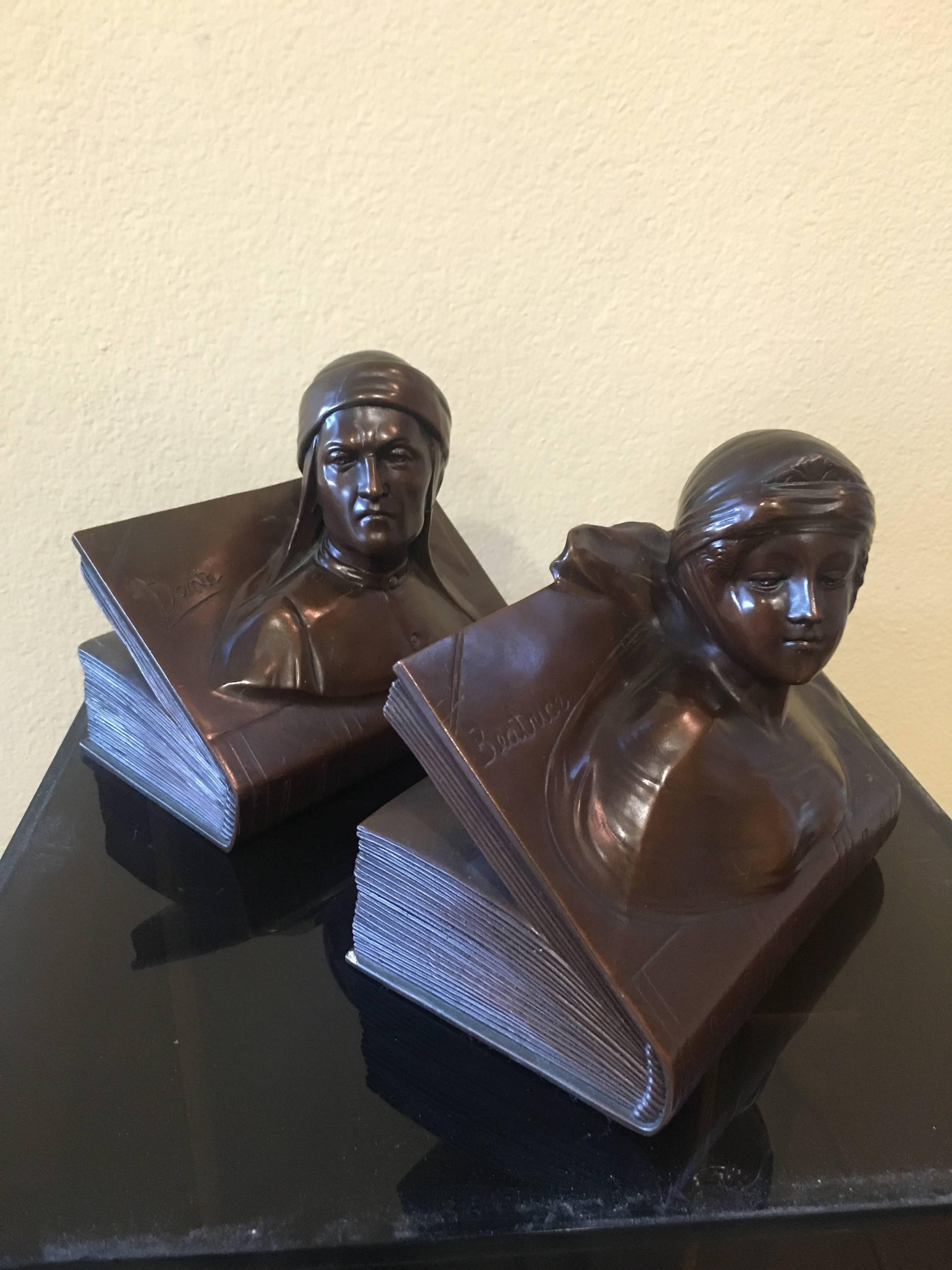 Pair of Bookends with Beatrice and Dante In Excellent Condition In Los Angeles, CA