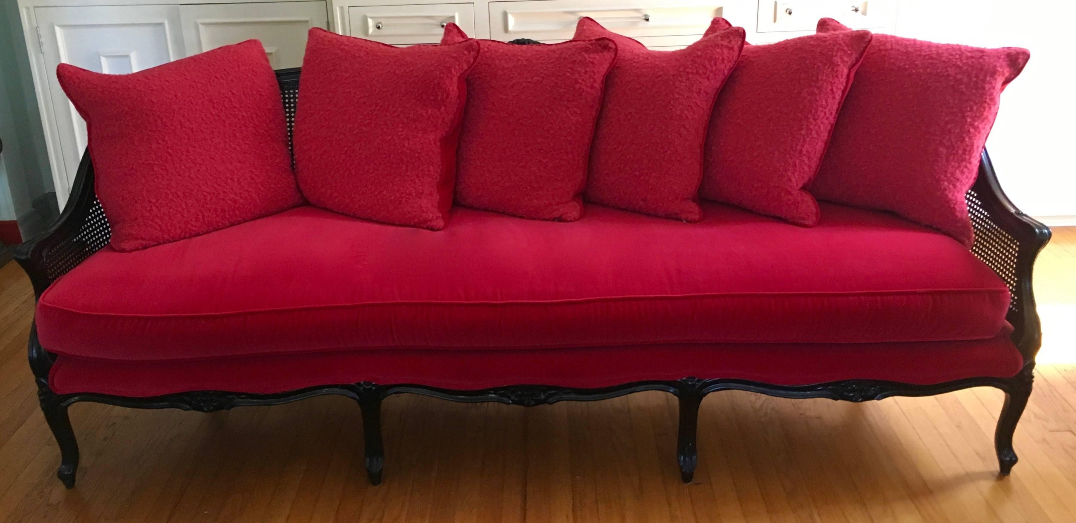 Velvet Early 20th Century Cane Back Sofa