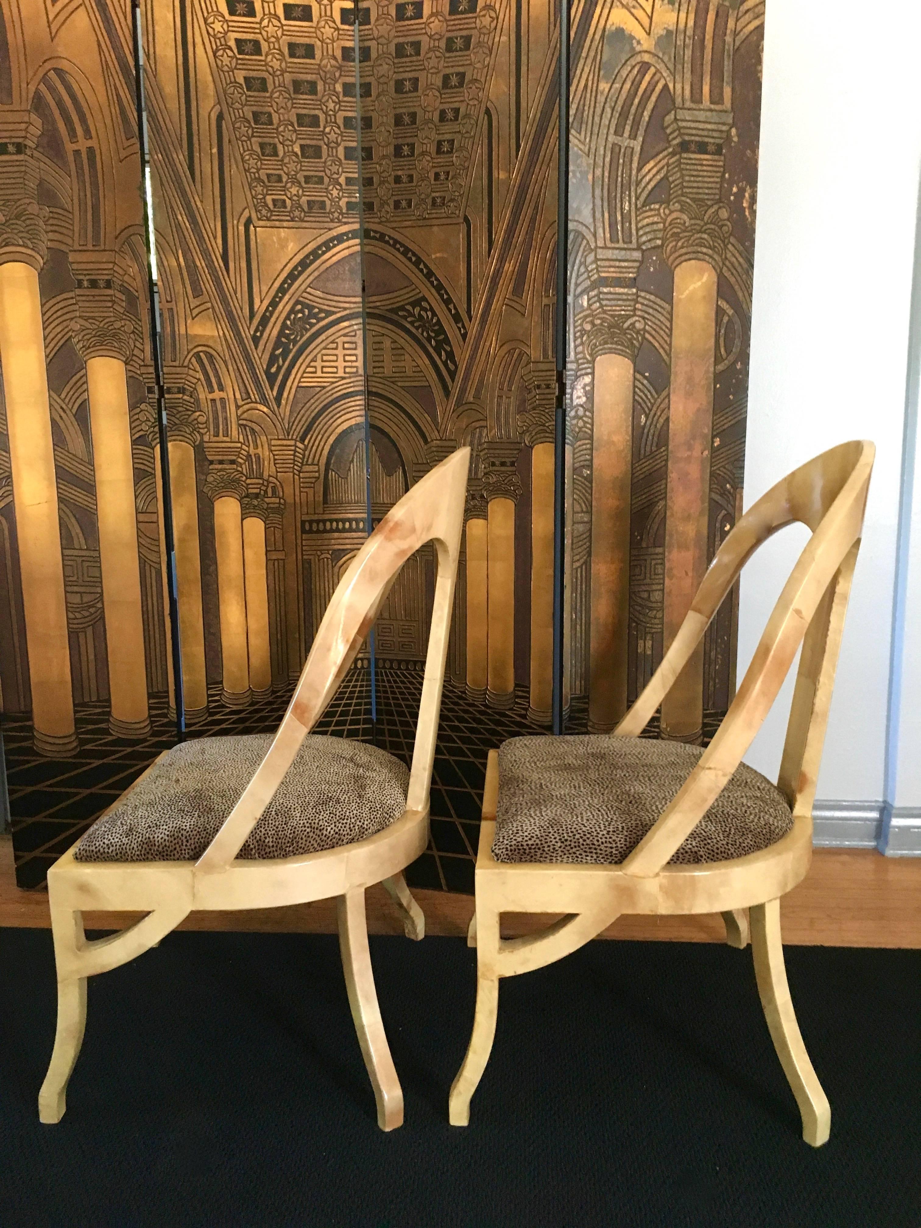 Colombian Pair of Exceptional Enrique Garcel Goatskin Spoon Back Chairs