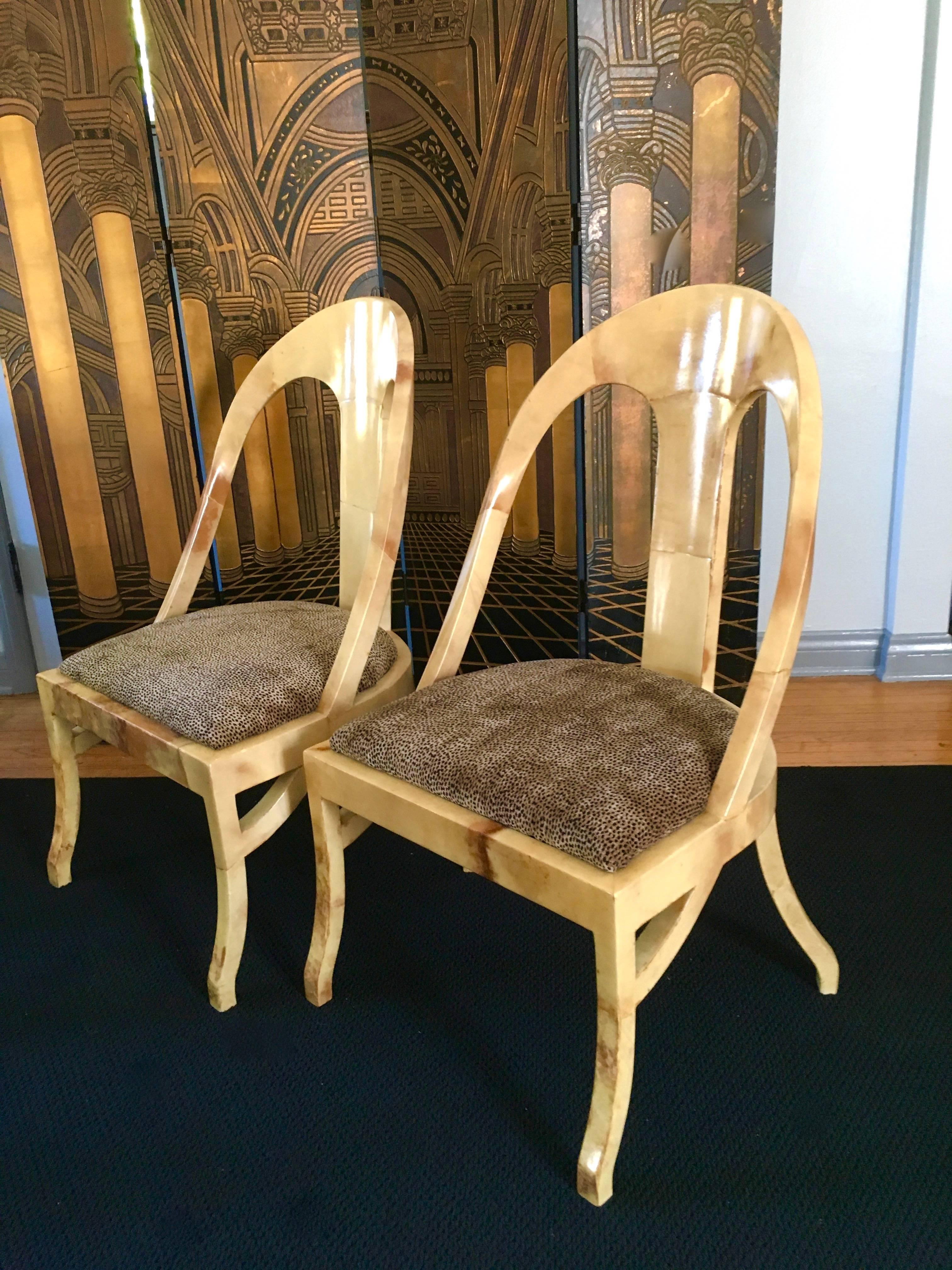 Mid-Century Modern Pair of Exceptional Enrique Garcel Goatskin Spoon Back Chairs