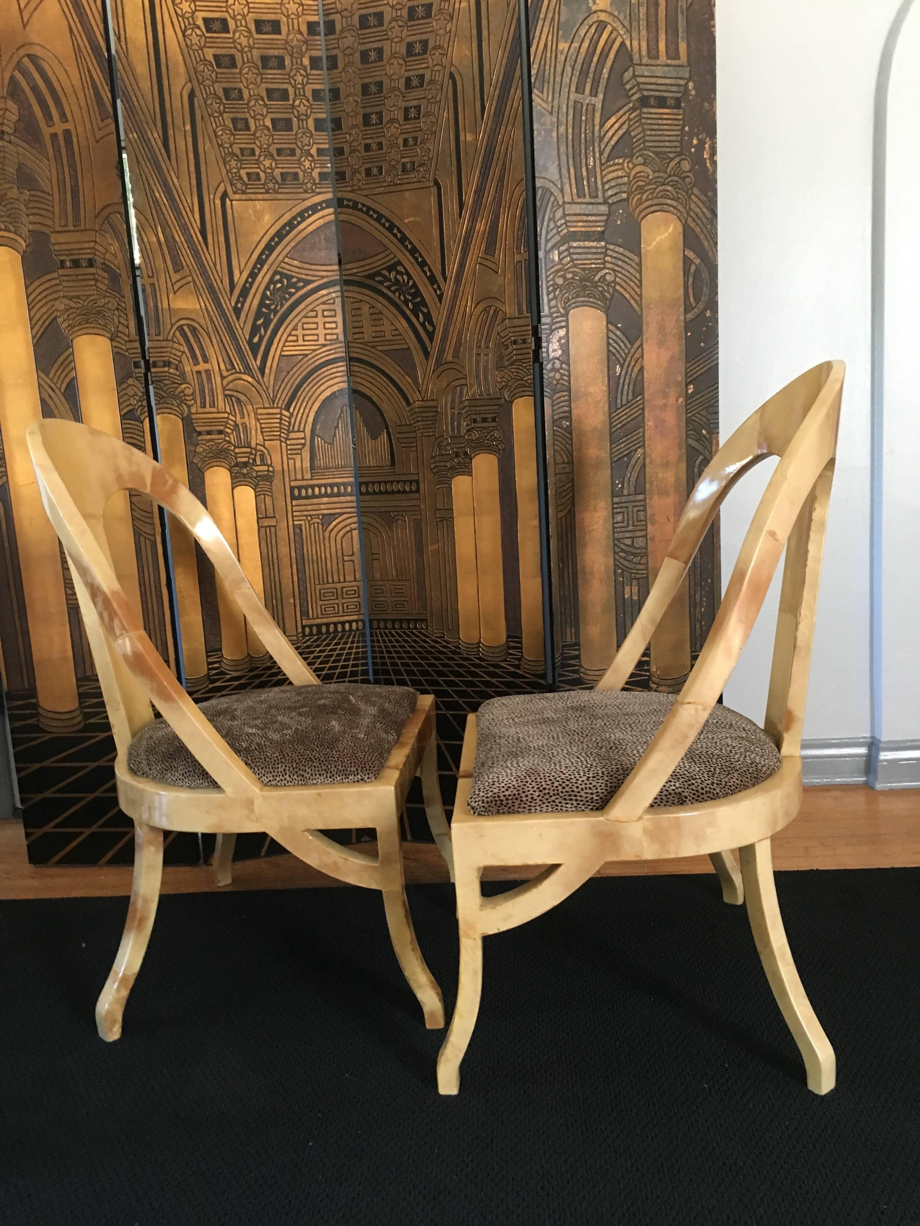 Pair of Exceptional Enrique Garcel Goatskin Spoon Back Chairs In Excellent Condition In Los Angeles, CA