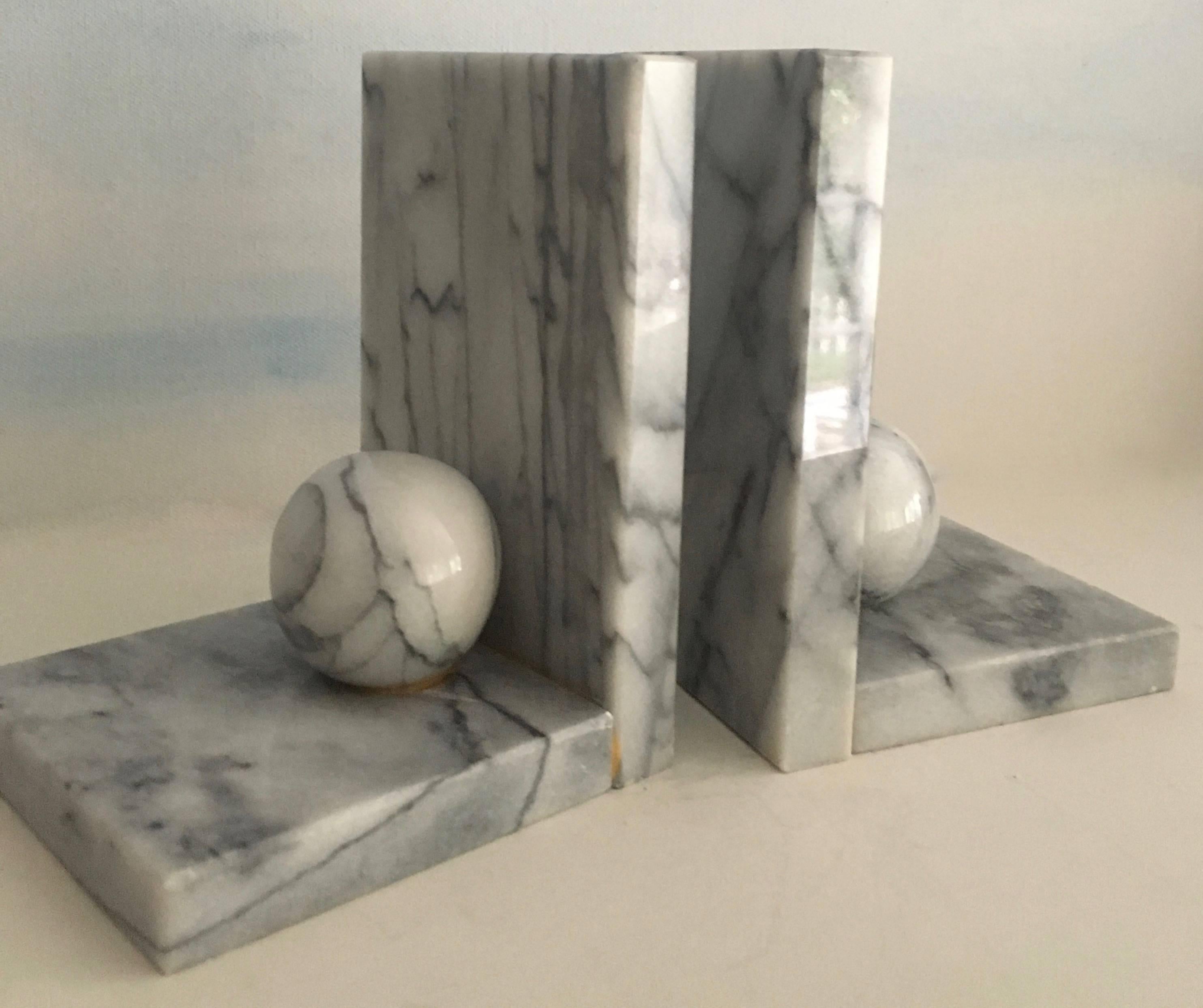 Mid-Century Modern Marble Bookends with Sphere Details