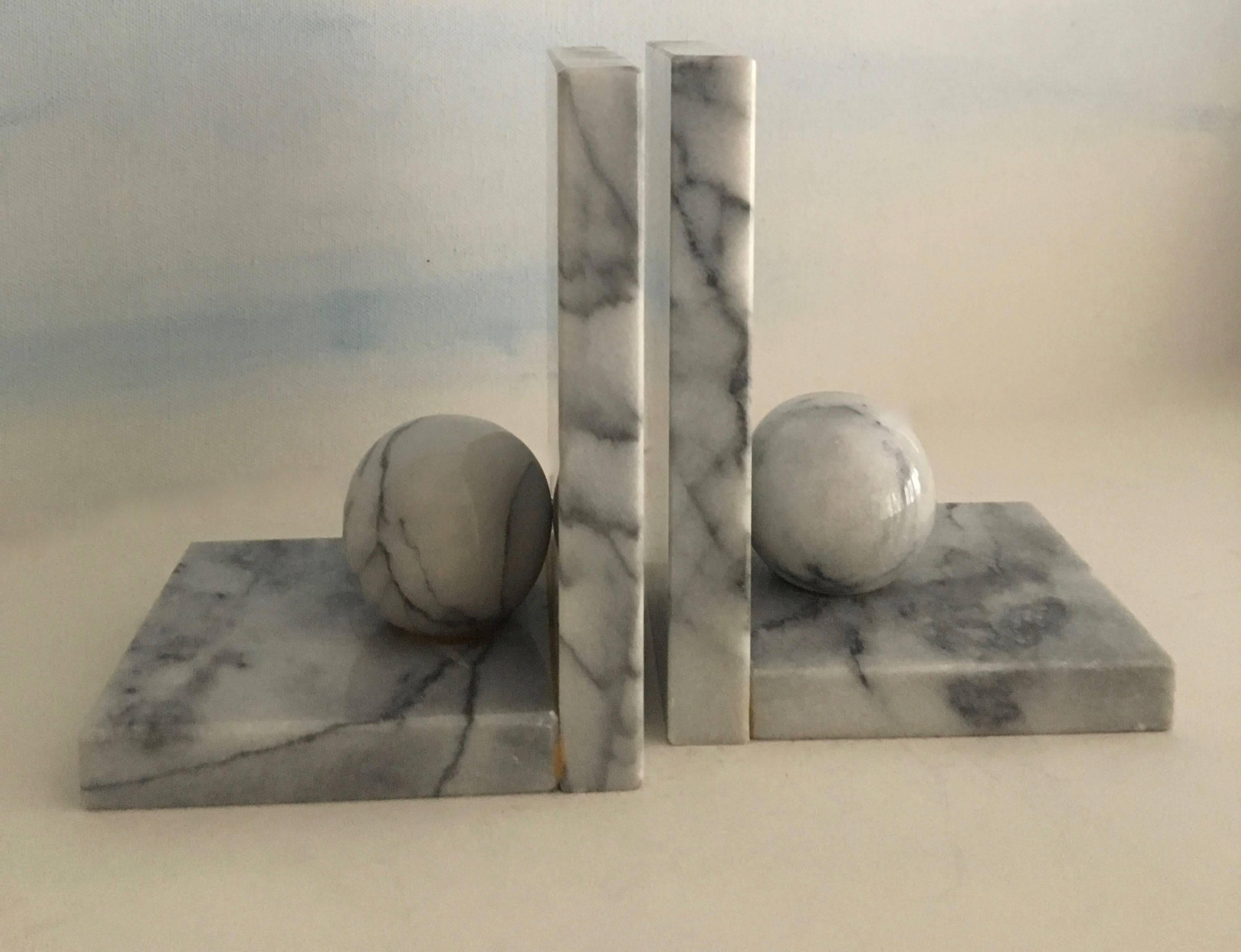 Marble Bookends with Sphere Details In Excellent Condition In Los Angeles, CA