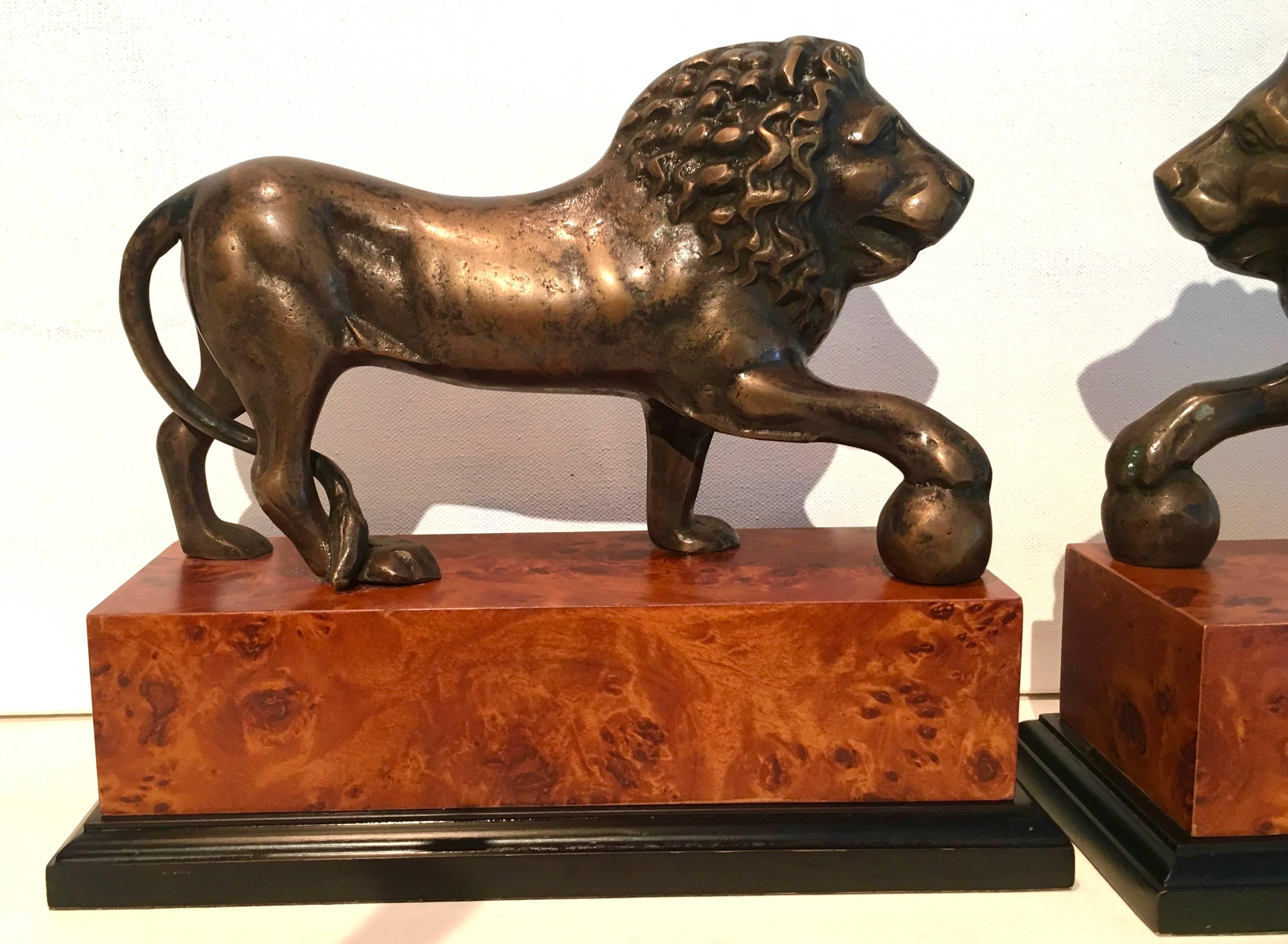 Mid-Century Modern Pair of Monumental Brass Lion Bookends