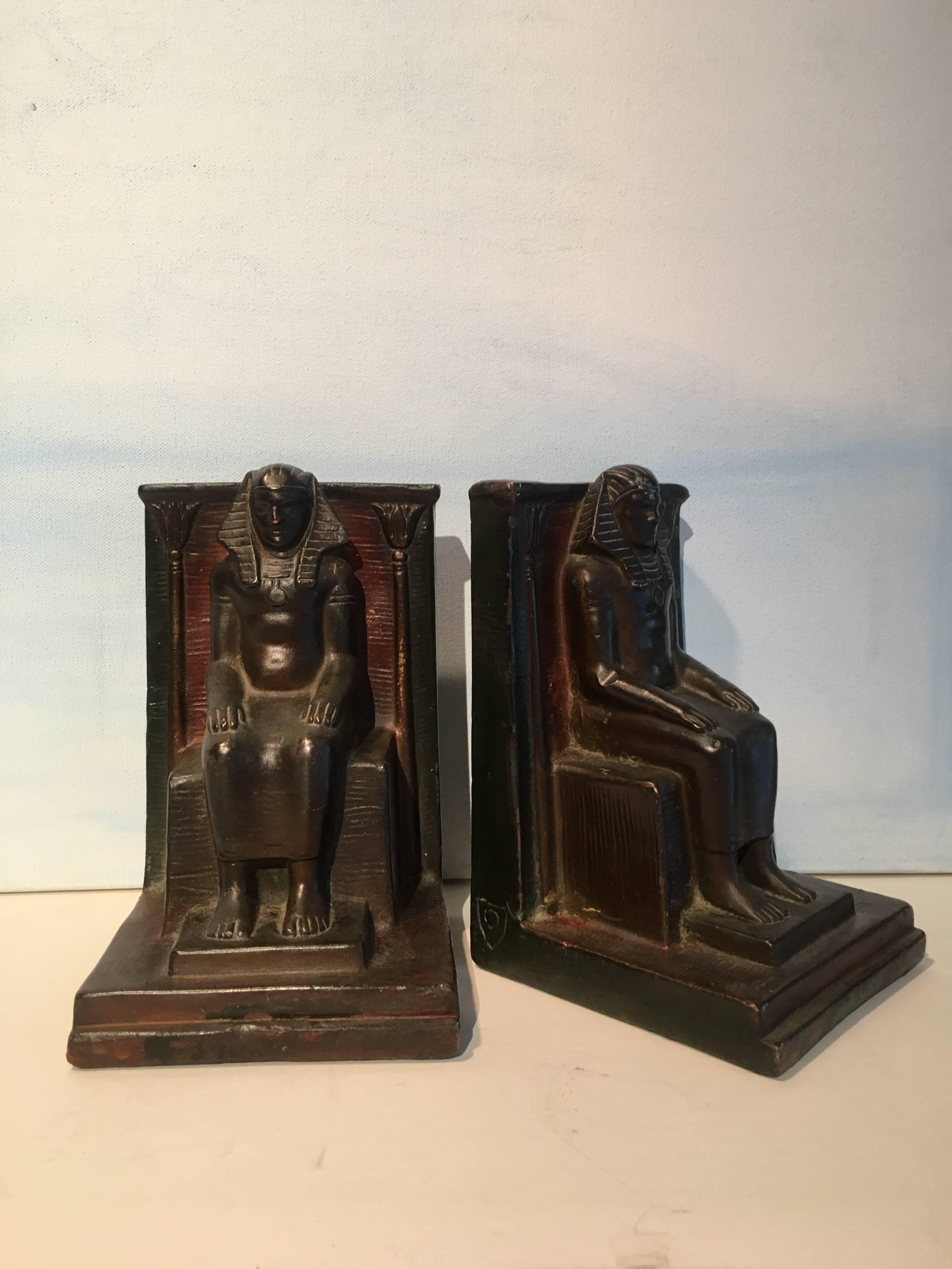 Pair of Copper Egyptian Pharaoh Bookends In Good Condition In Los Angeles, CA