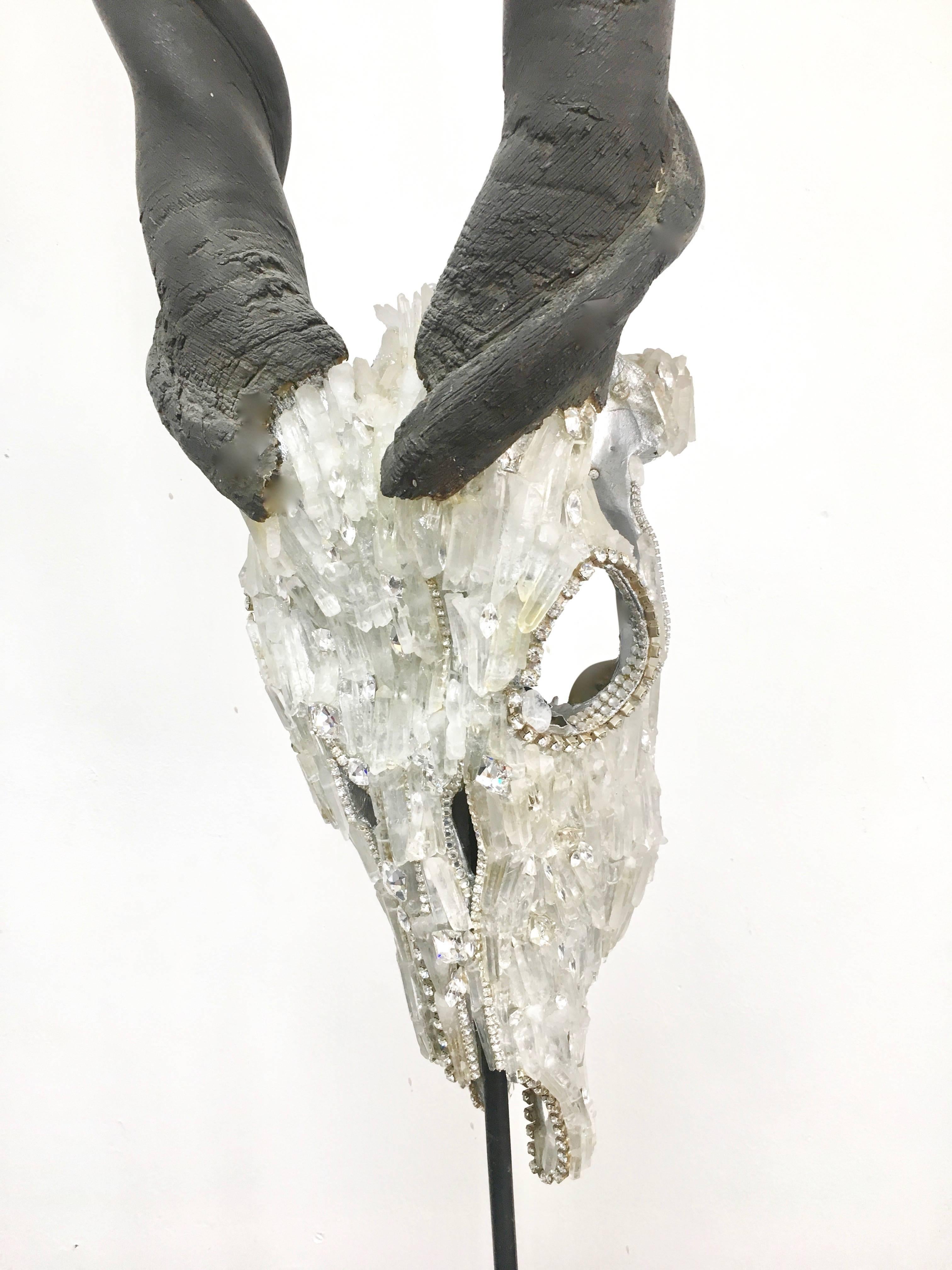 20th Century Rock Crystal and Swarovski Encrusted Skull on Stand