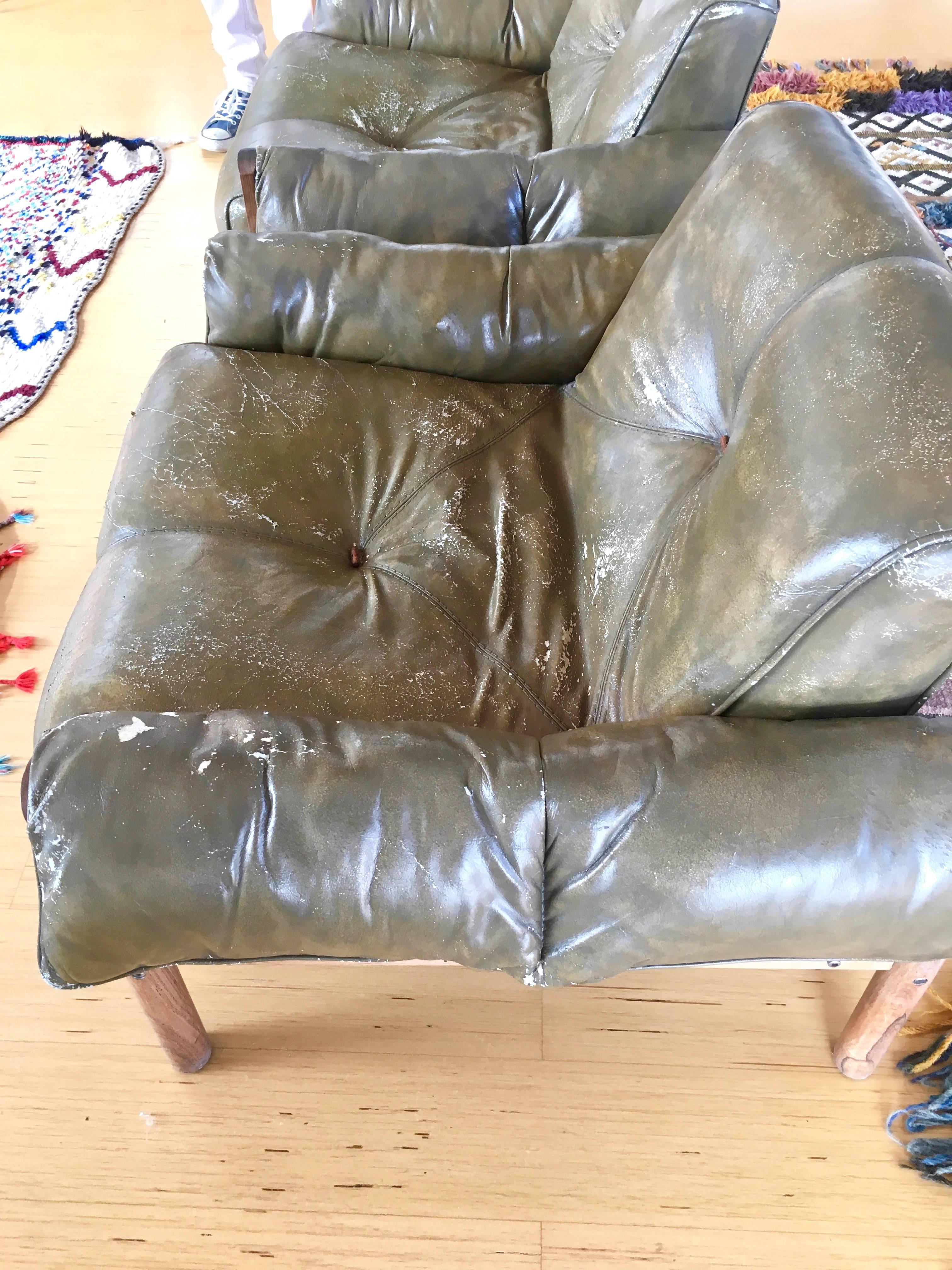 Mid-Century Modern Pair of Vintage Italian Leather Lounge Chairs