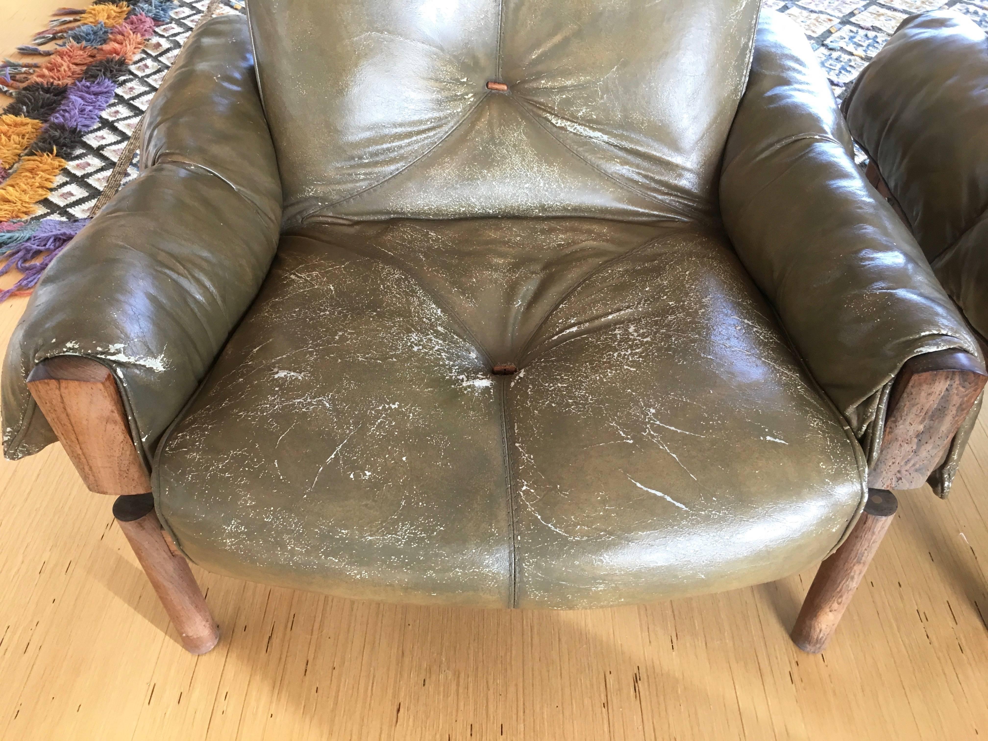 20th Century Pair of Vintage Italian Leather Lounge Chairs